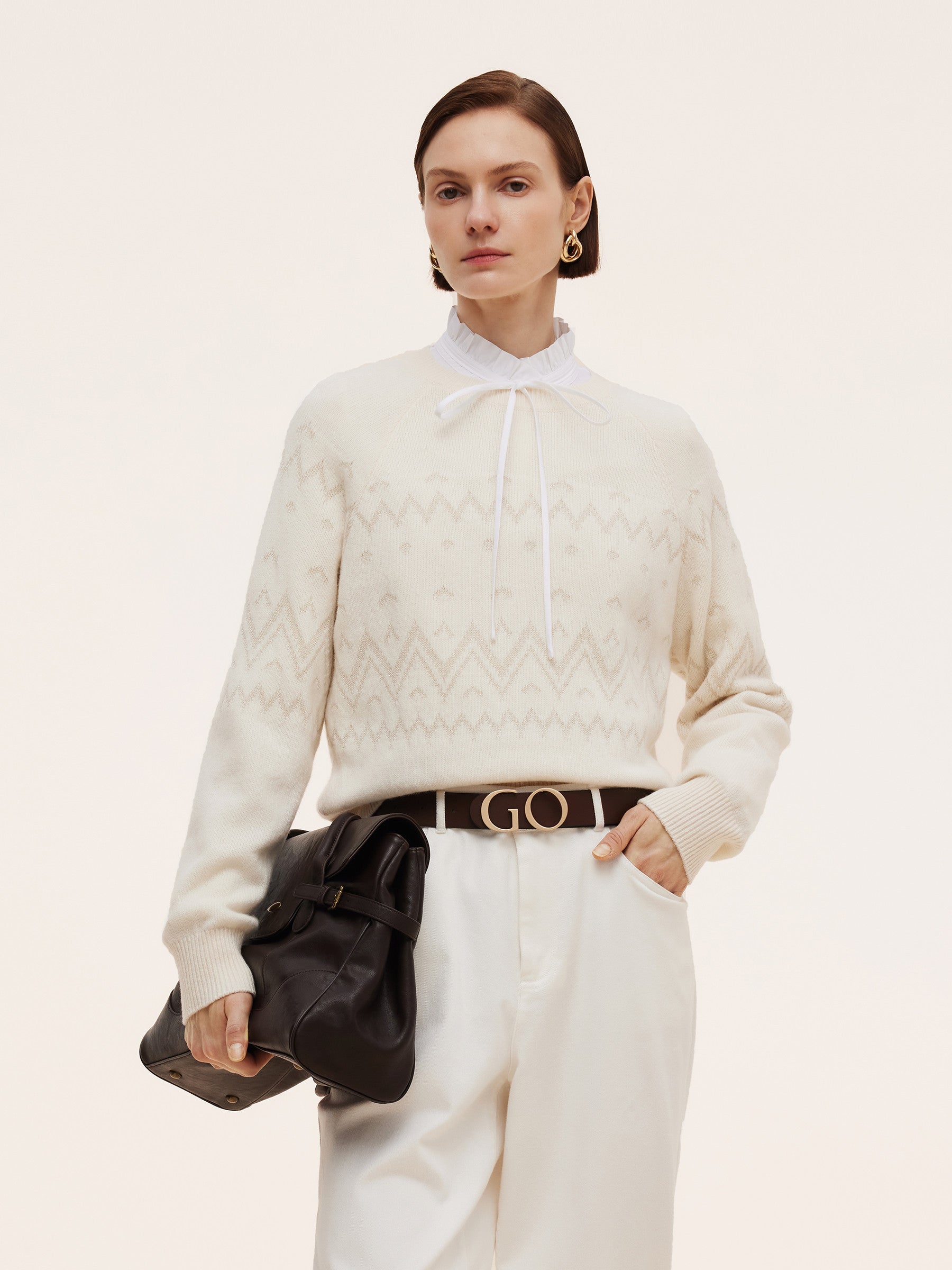 100% Wool Jacquard Women Knit Top