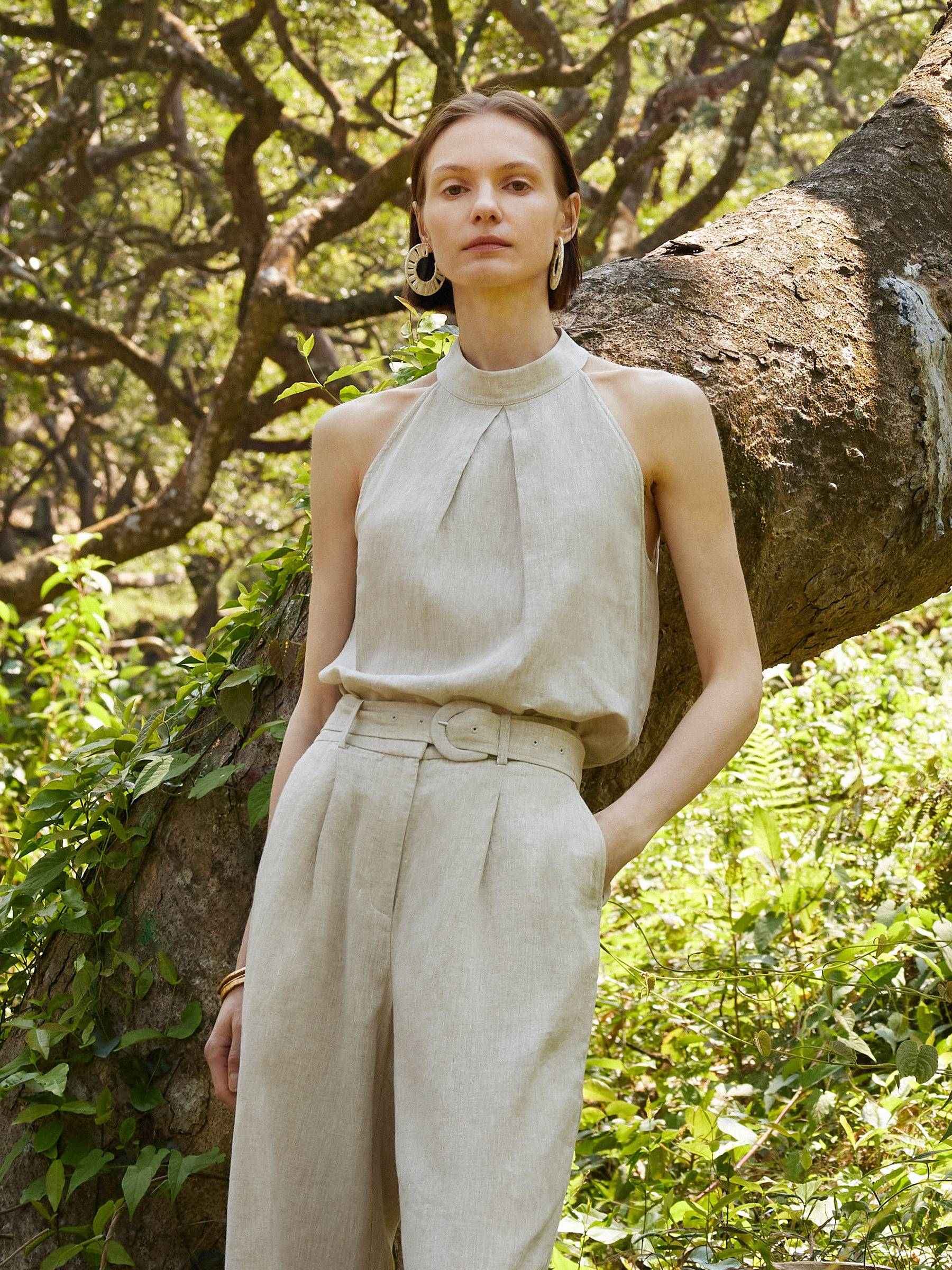 100% Linen Women Halter Tank Top