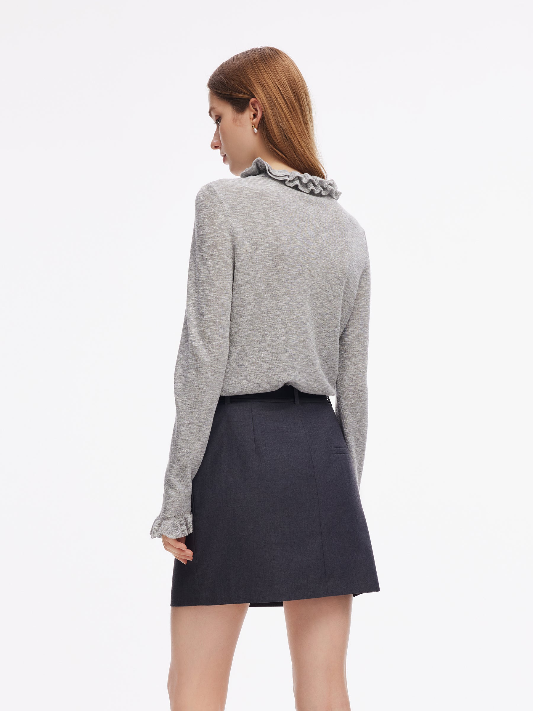 Ruffle Neckline Women Knit Top