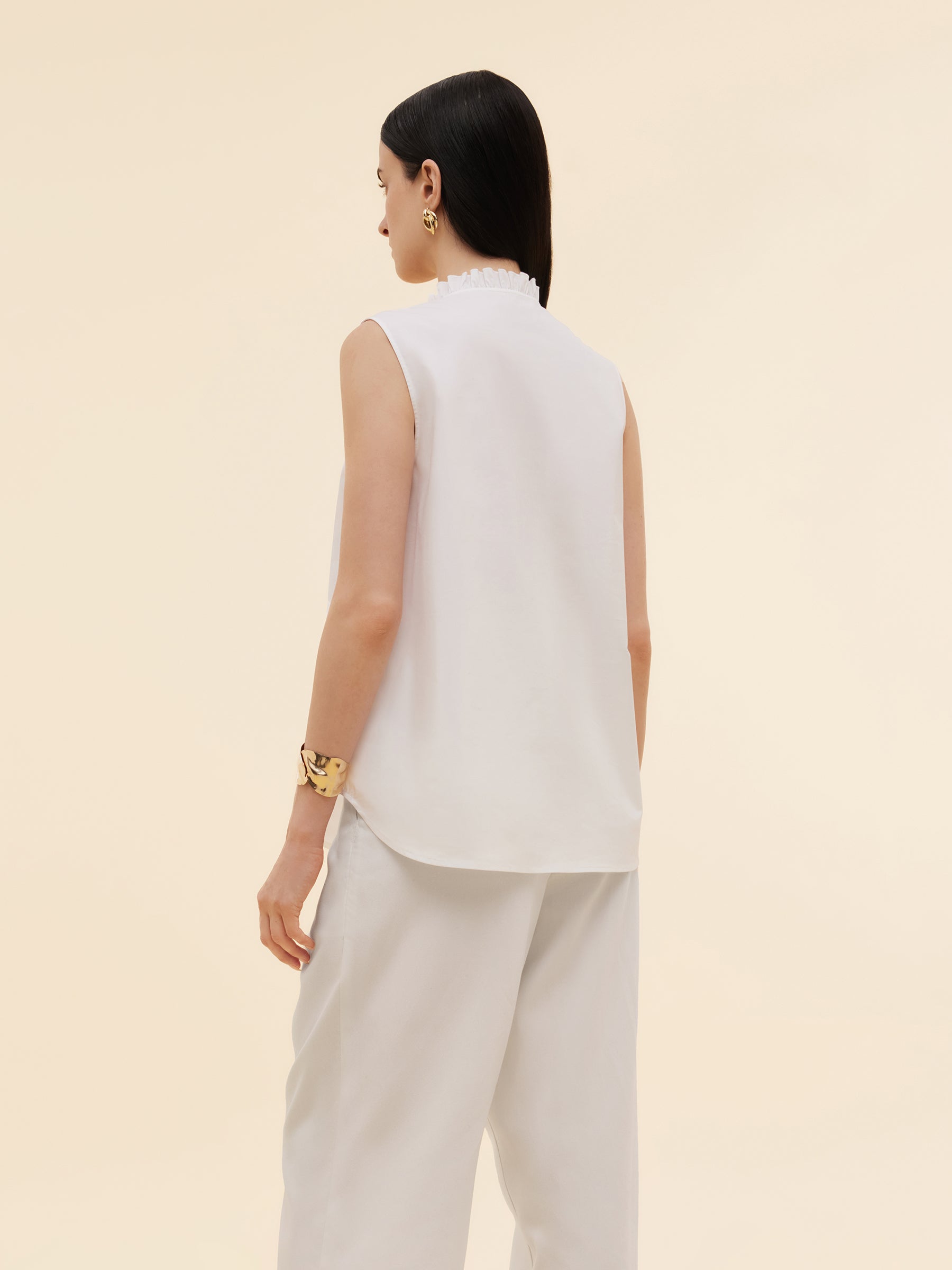 Ruffle Collar Women Sleeveless Shirt