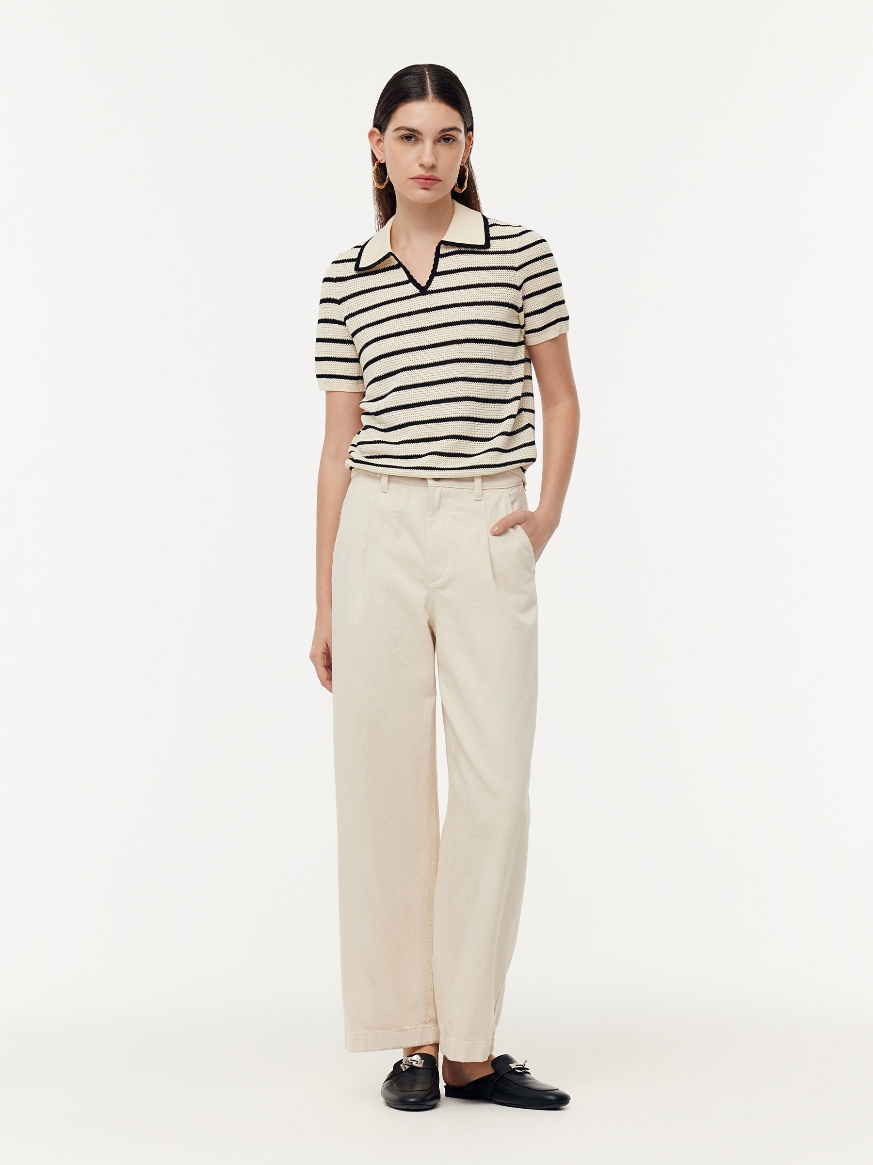 Tencel Blend Stripe Women Knit Top