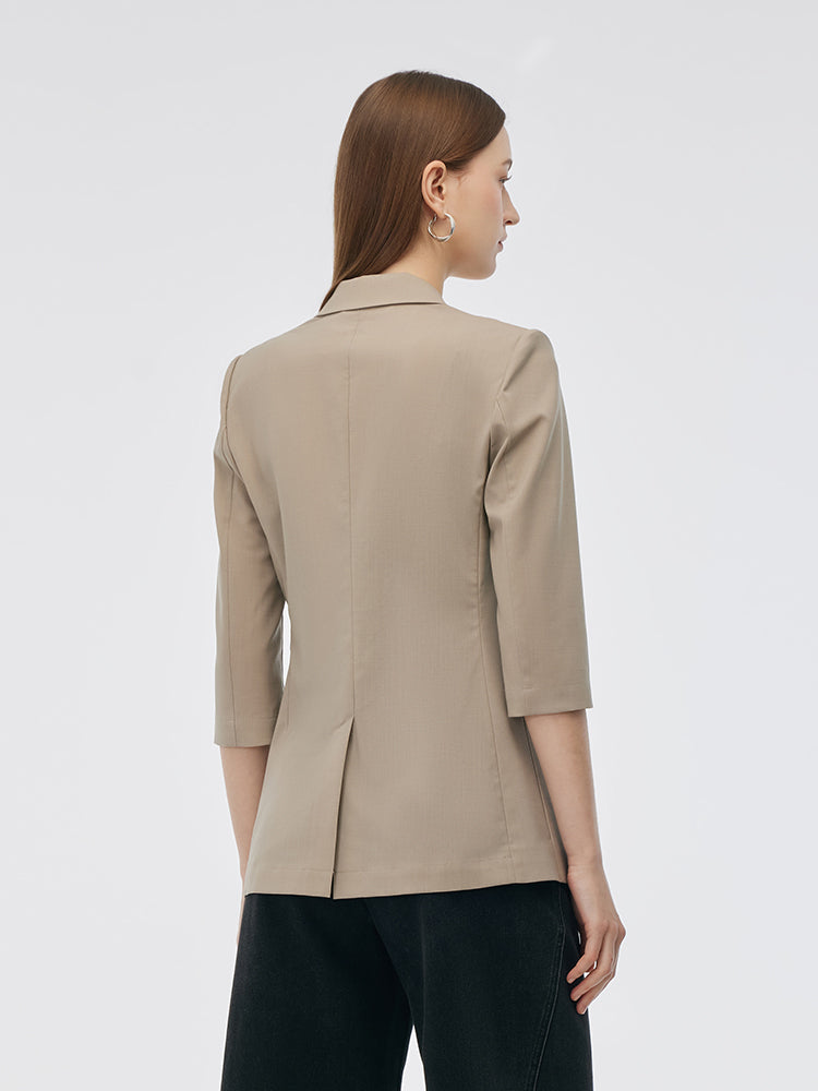 Machine Washable Wool Blend Women One Button Blazer