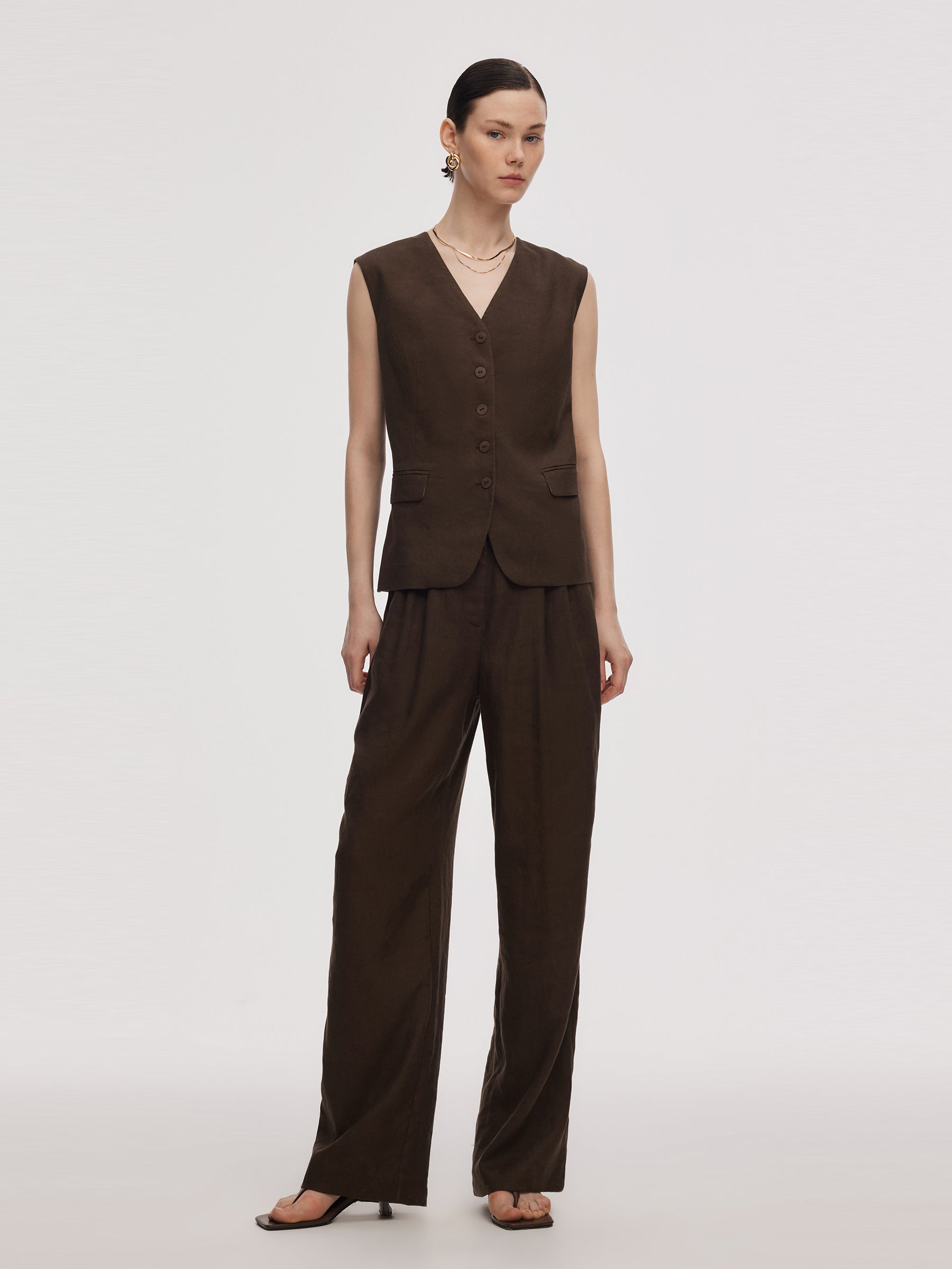 100% Linen Women V-Neck Vest