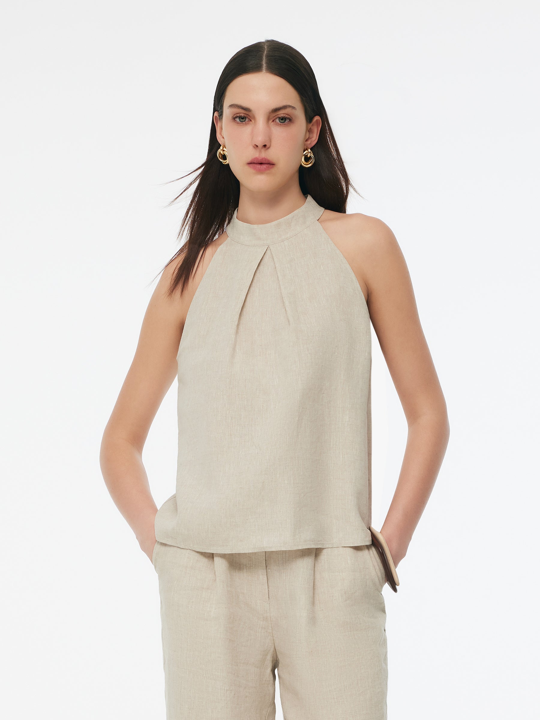 100% Linen Women Halter Tank Top