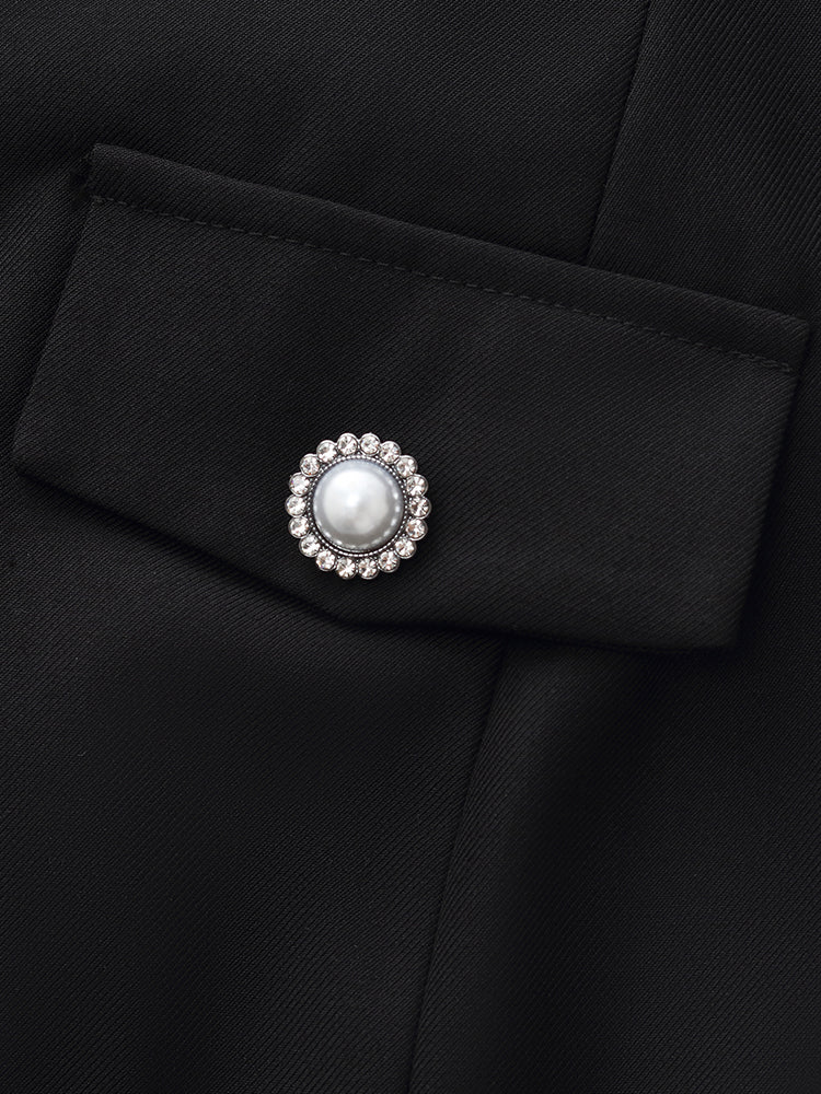 Ruffle Trim Pearl Buttons Women Mini Dress