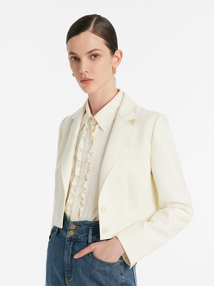 Worsted Wool Lapel Women Crop Blazer