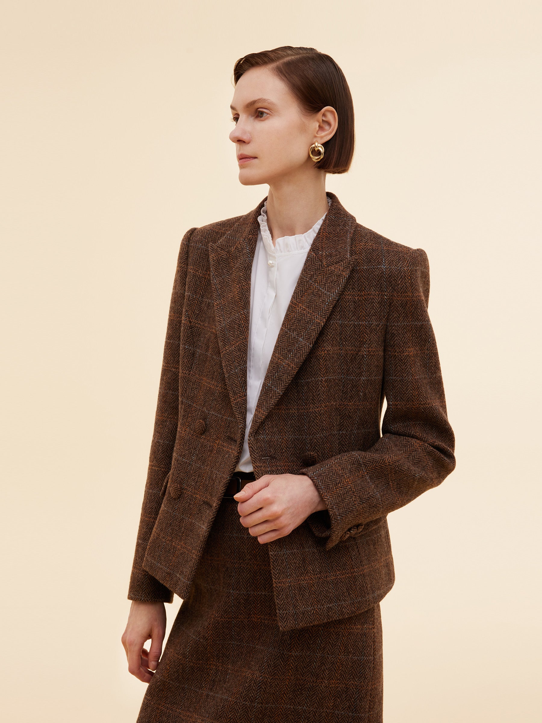 100% Wool Plaid Slim Fit Women Blazer