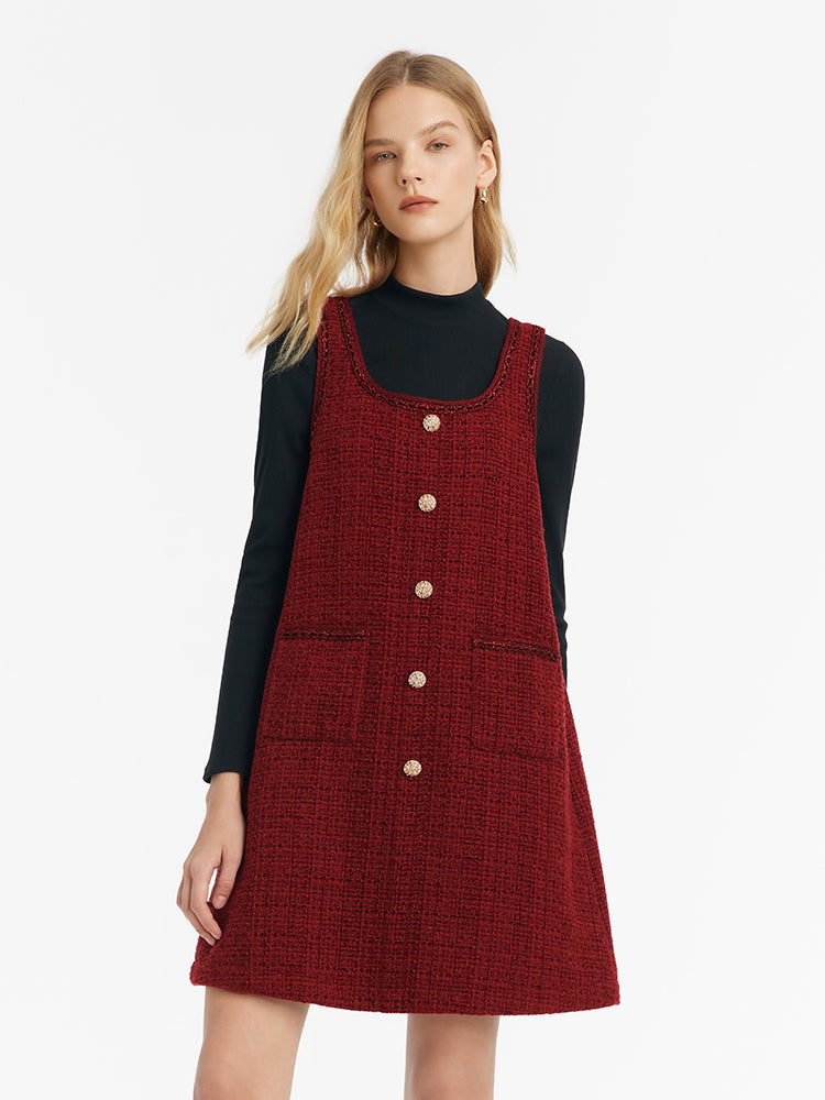 Slim Sweater And Tweed Vest Dress Two-Piece Set
