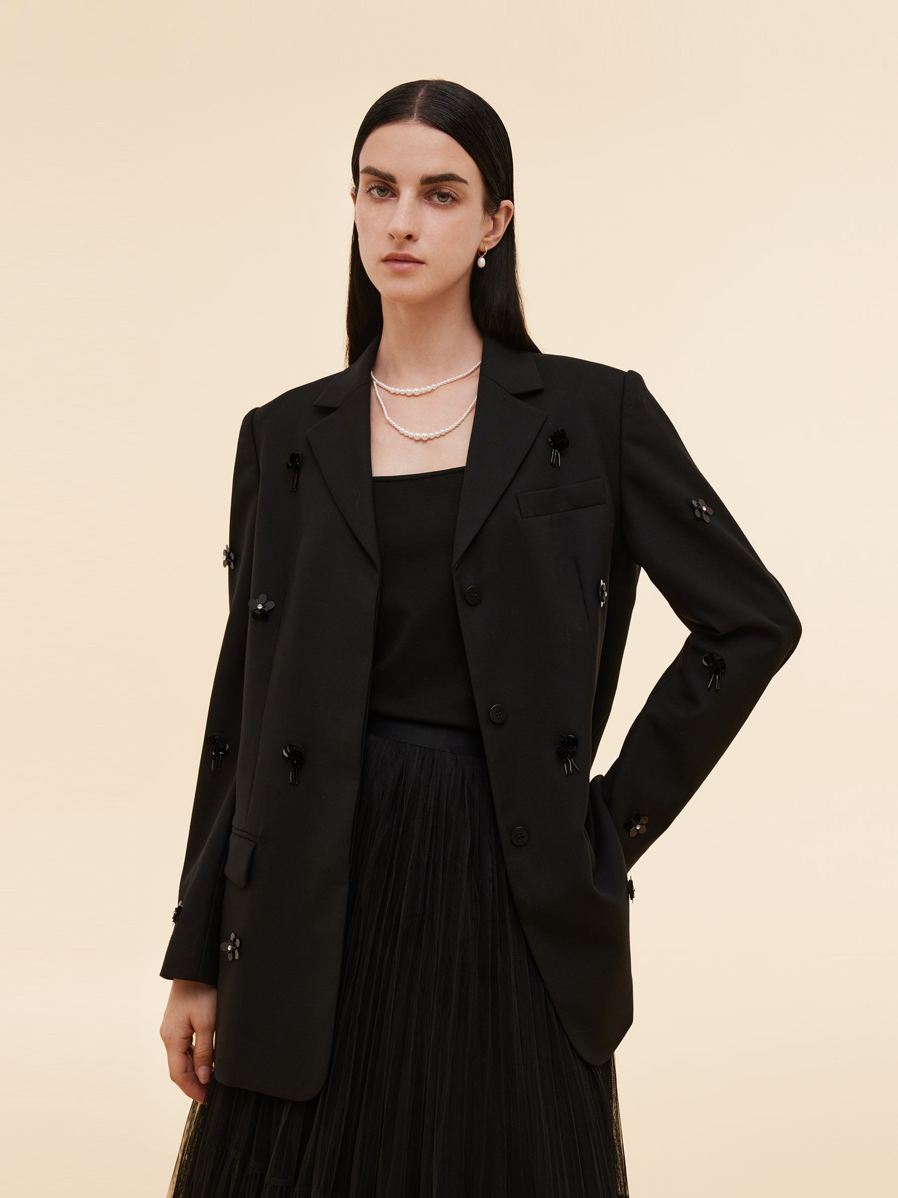 100% Worsted Wool Beaded Women Blazer