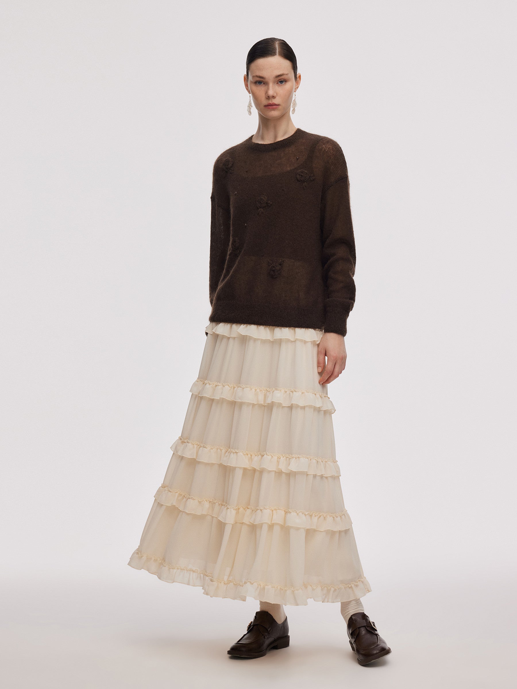 Mohair Wool Blend Women Hand-Crocheted Floral Sweater