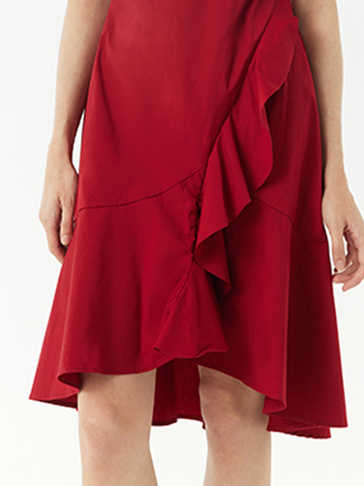 V-Neck Ruffle Cotton Midi Dress