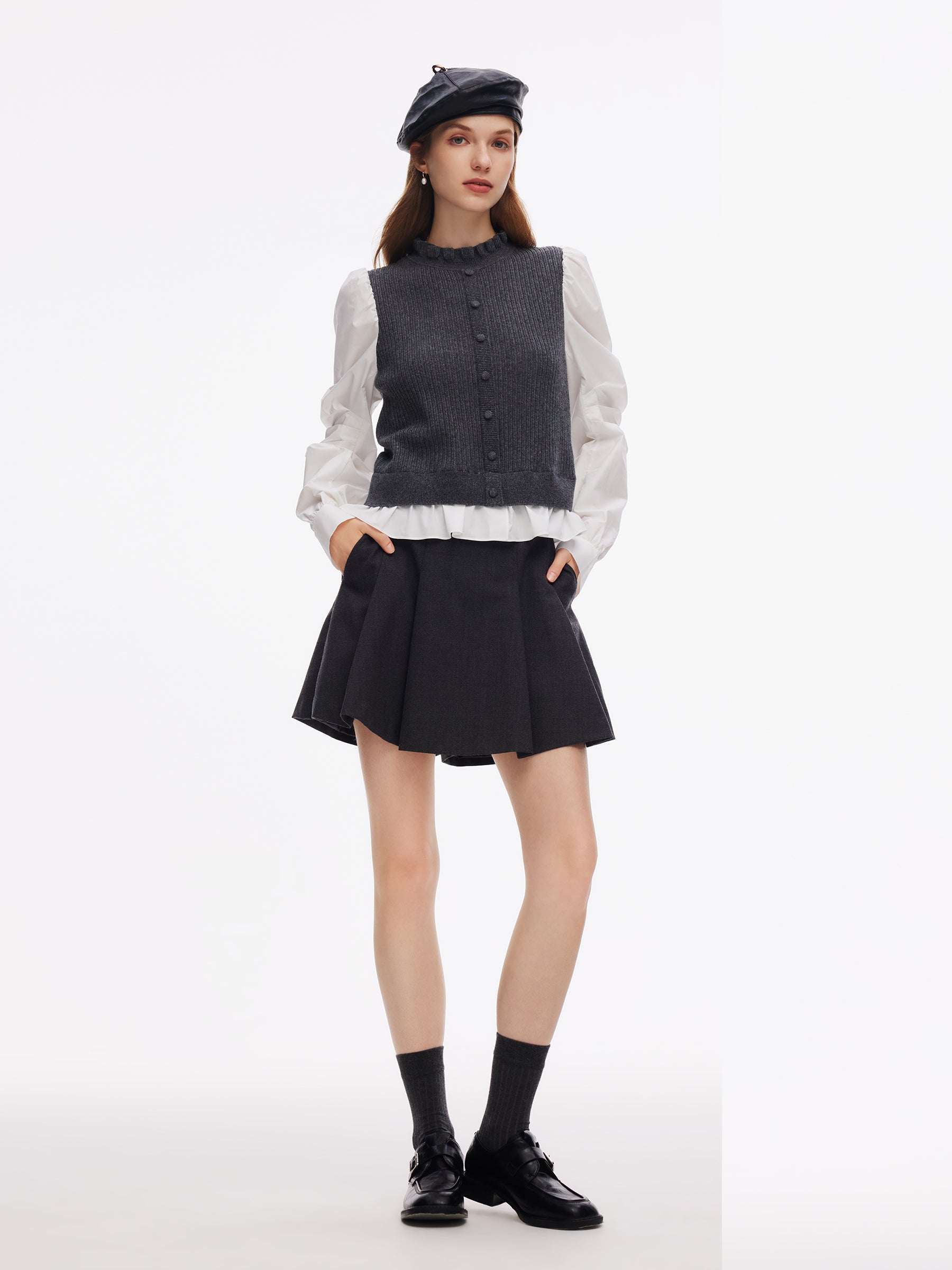 Wool Blend Faux Two-Piece Women Blouse