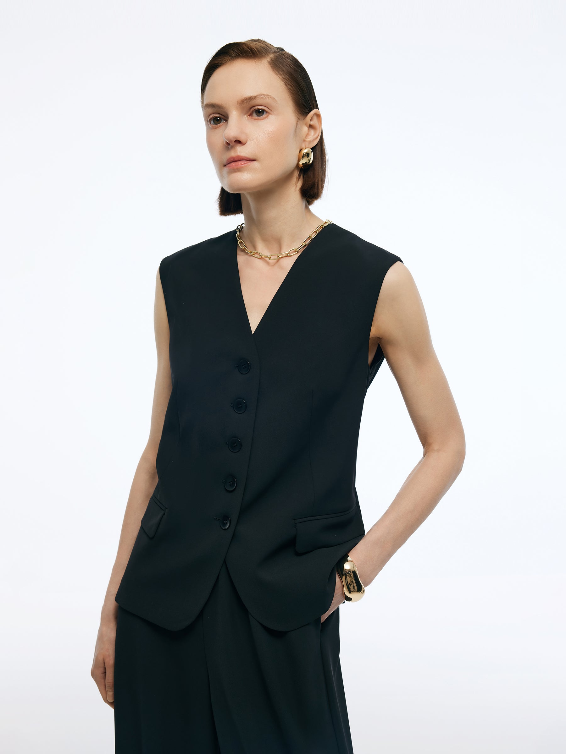 Stretch V-Neck Women Single-Breasted Vest