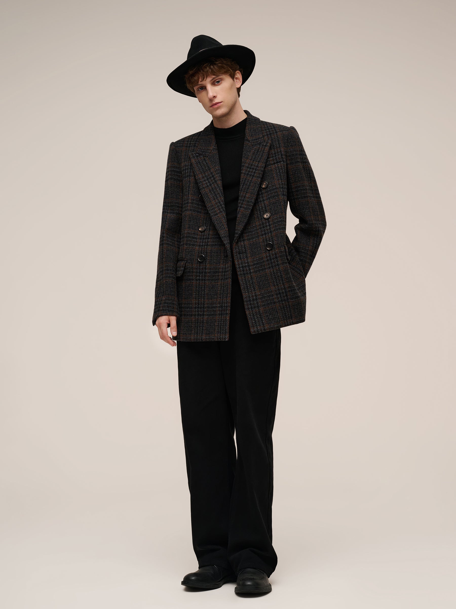 100% Wool Plaid Notched Collar Unisex Blazer