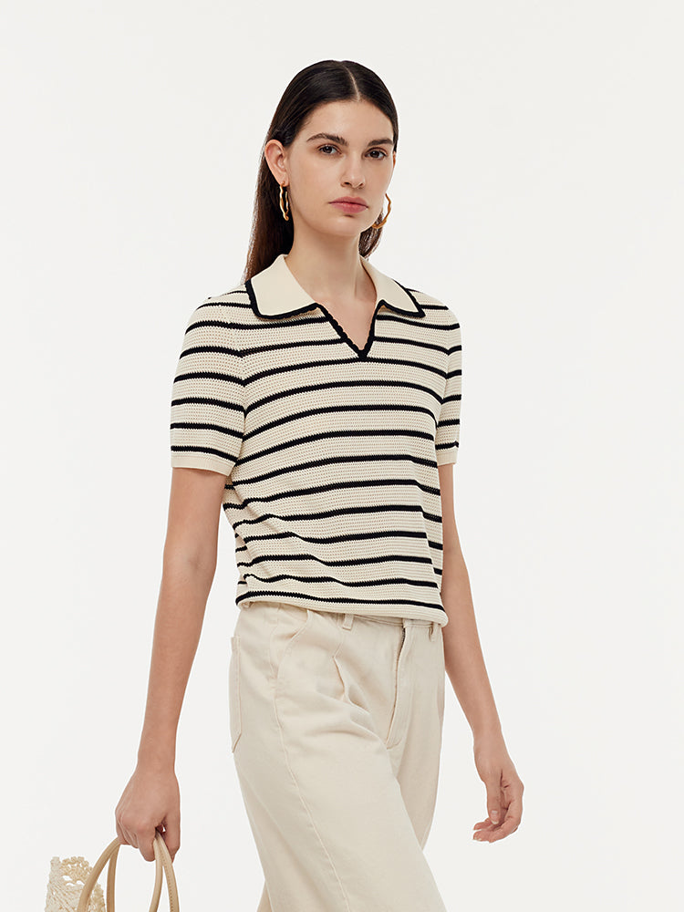 Tencel Blend Stripe Women Knit Top