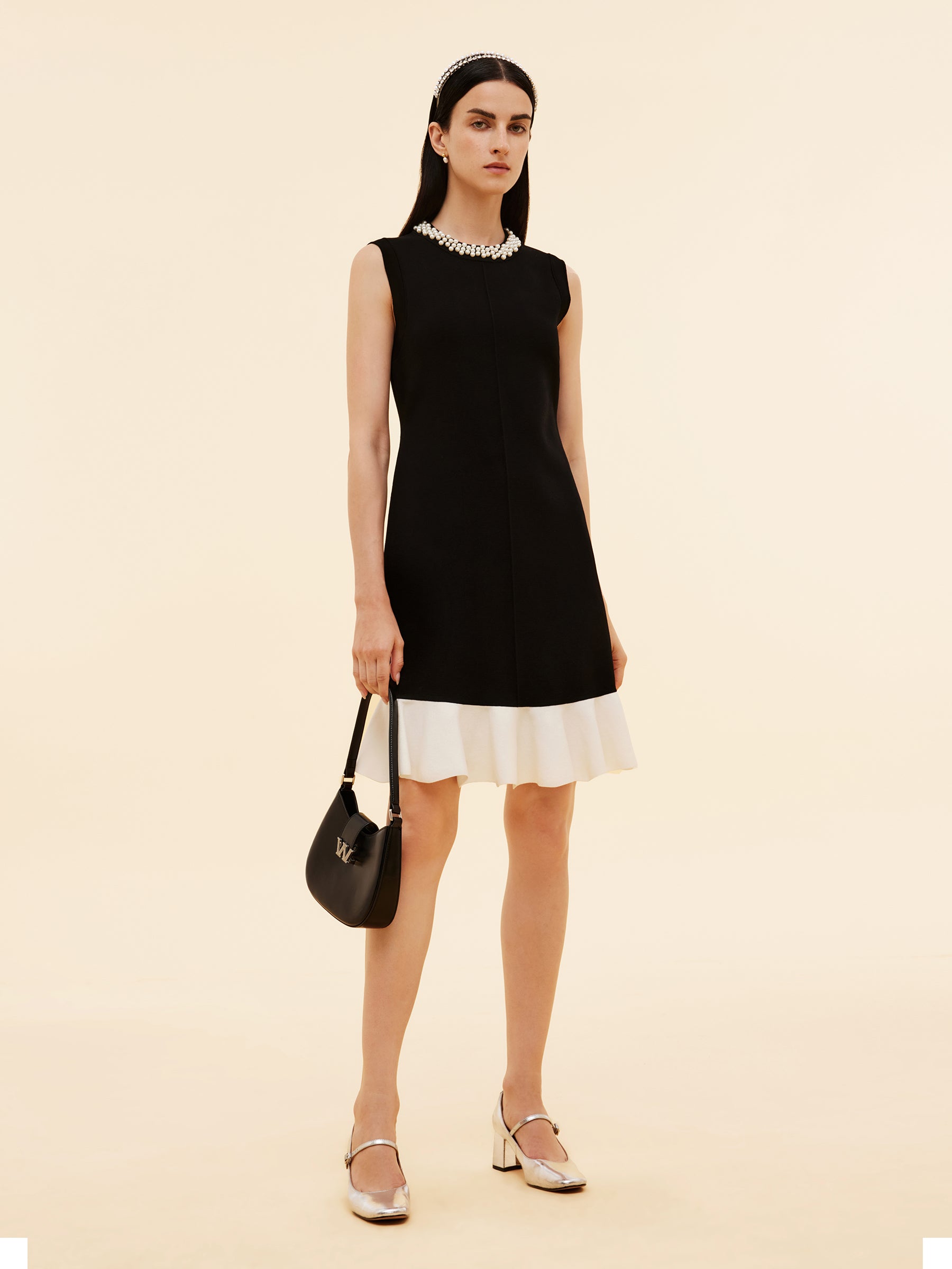 Tencel Blend Beaded Neck Women Sleeveless Knit Mini Dress