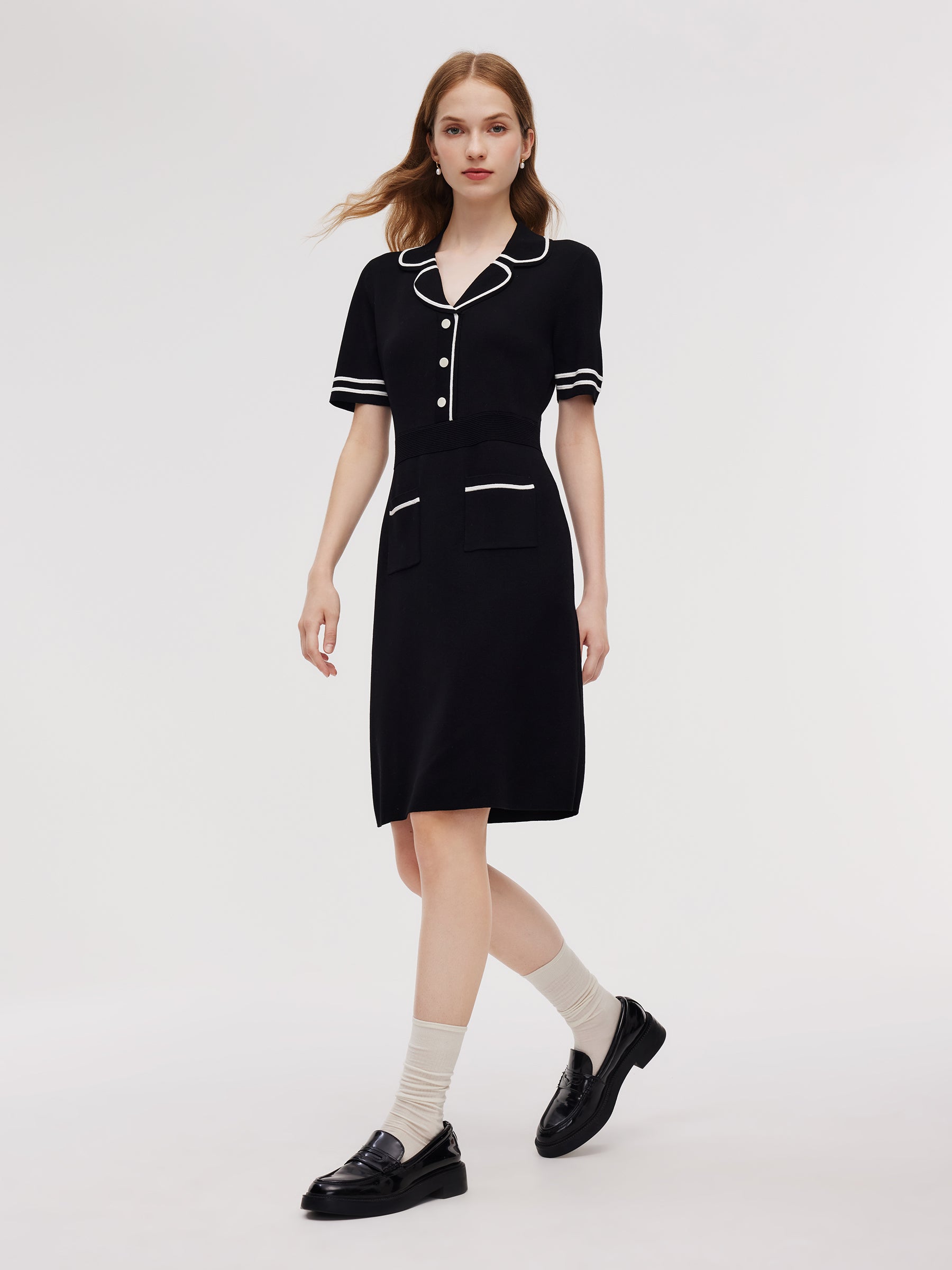 Lyocell Blend Contrast Trim Women Knit Mini Dress