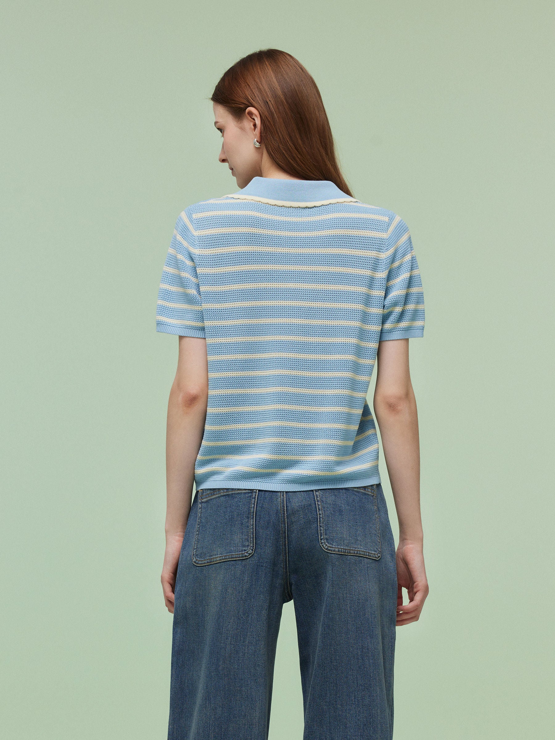 Tencel Blend Stripe Women Knit Top