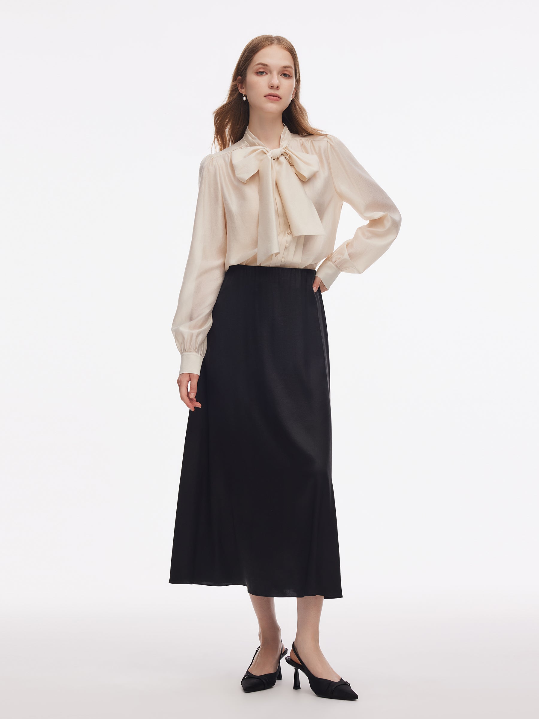 Modal Acetate Blend Tie Front Women Shirt