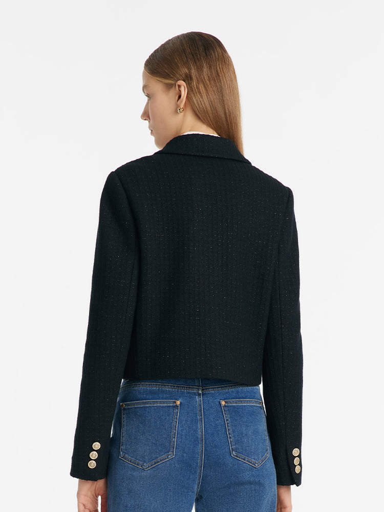 Vintage Single-Breasted V-Neck Women Crop Jacket