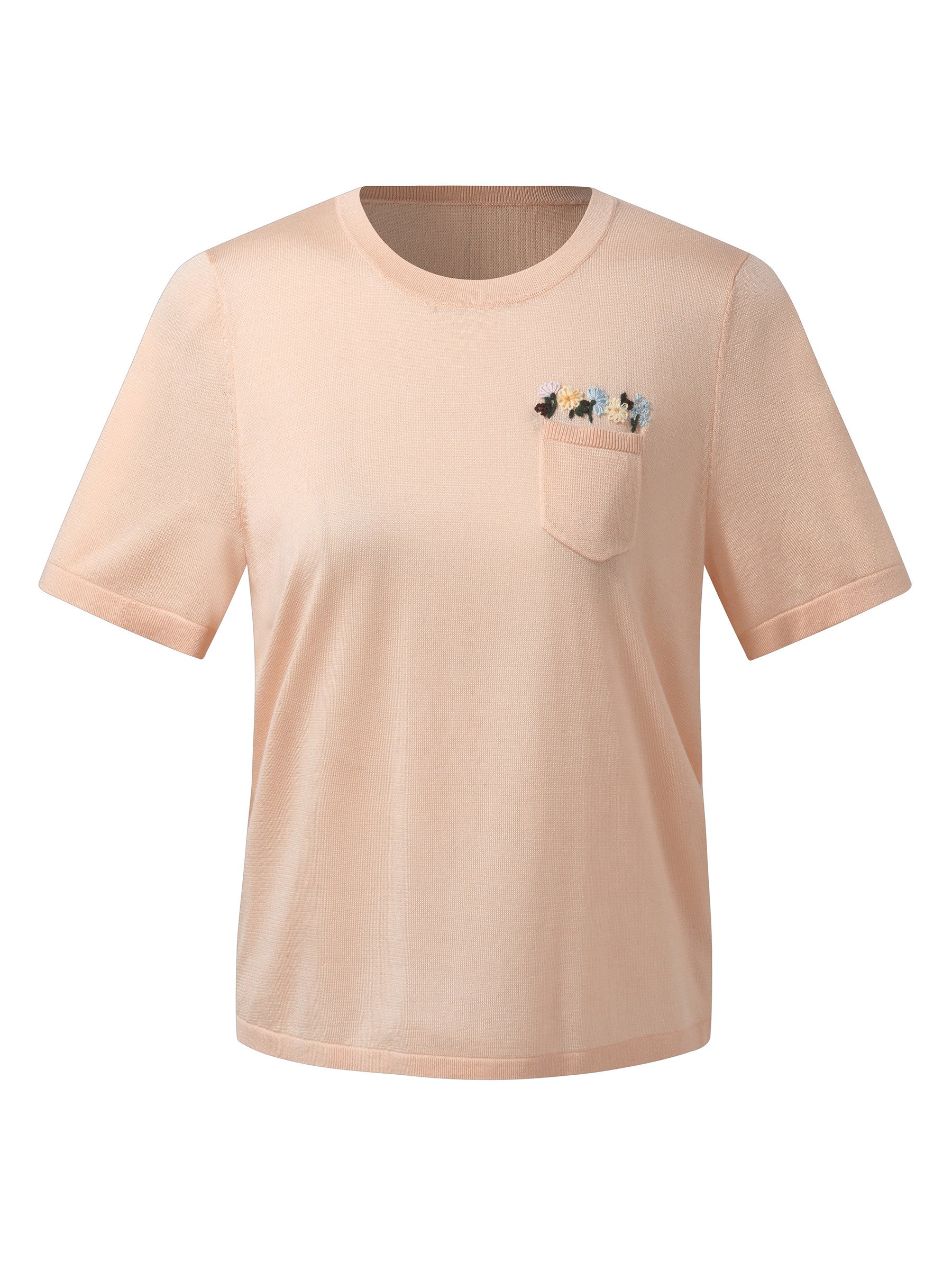 Tencel Acetate Blend Floral Embroidered Women Knit T-Shirt