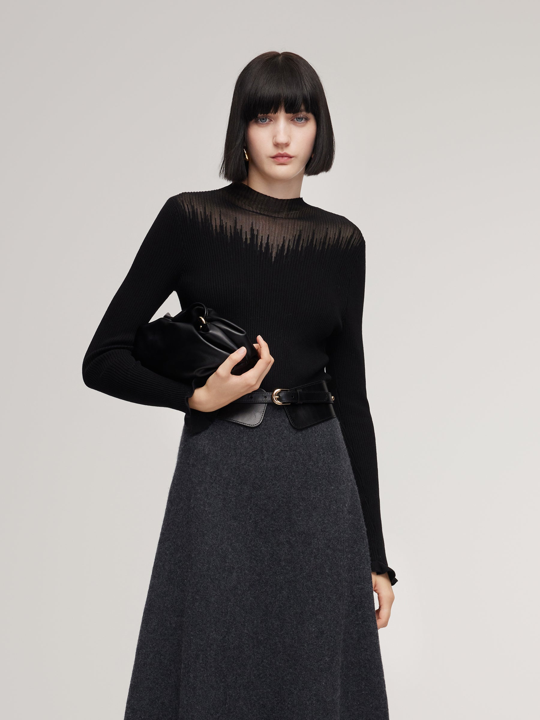 Tencel Wool Blend Mock Neck Women Knit Top