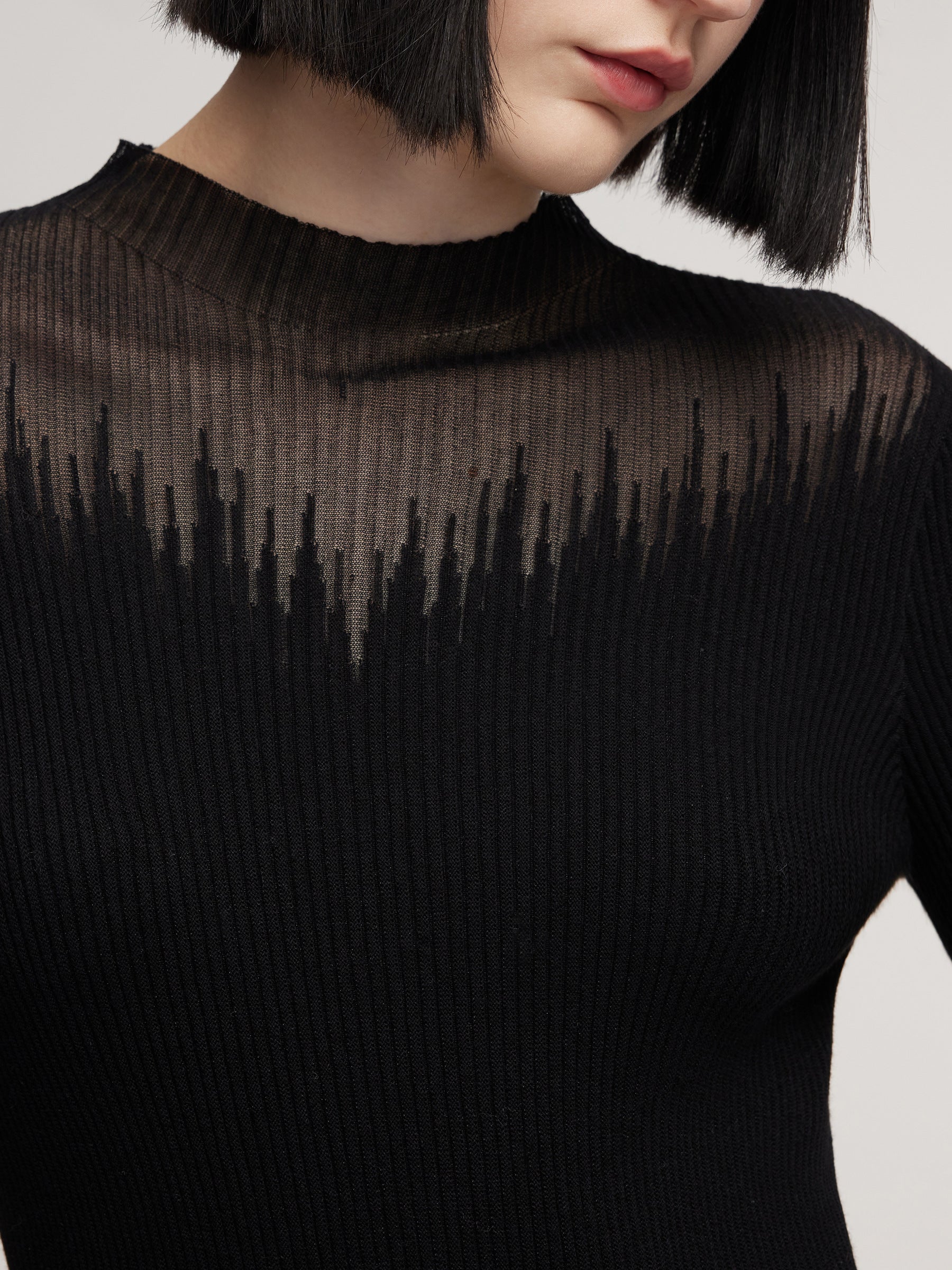 Tencel Wool Blend Mock Neck Women Knit Top