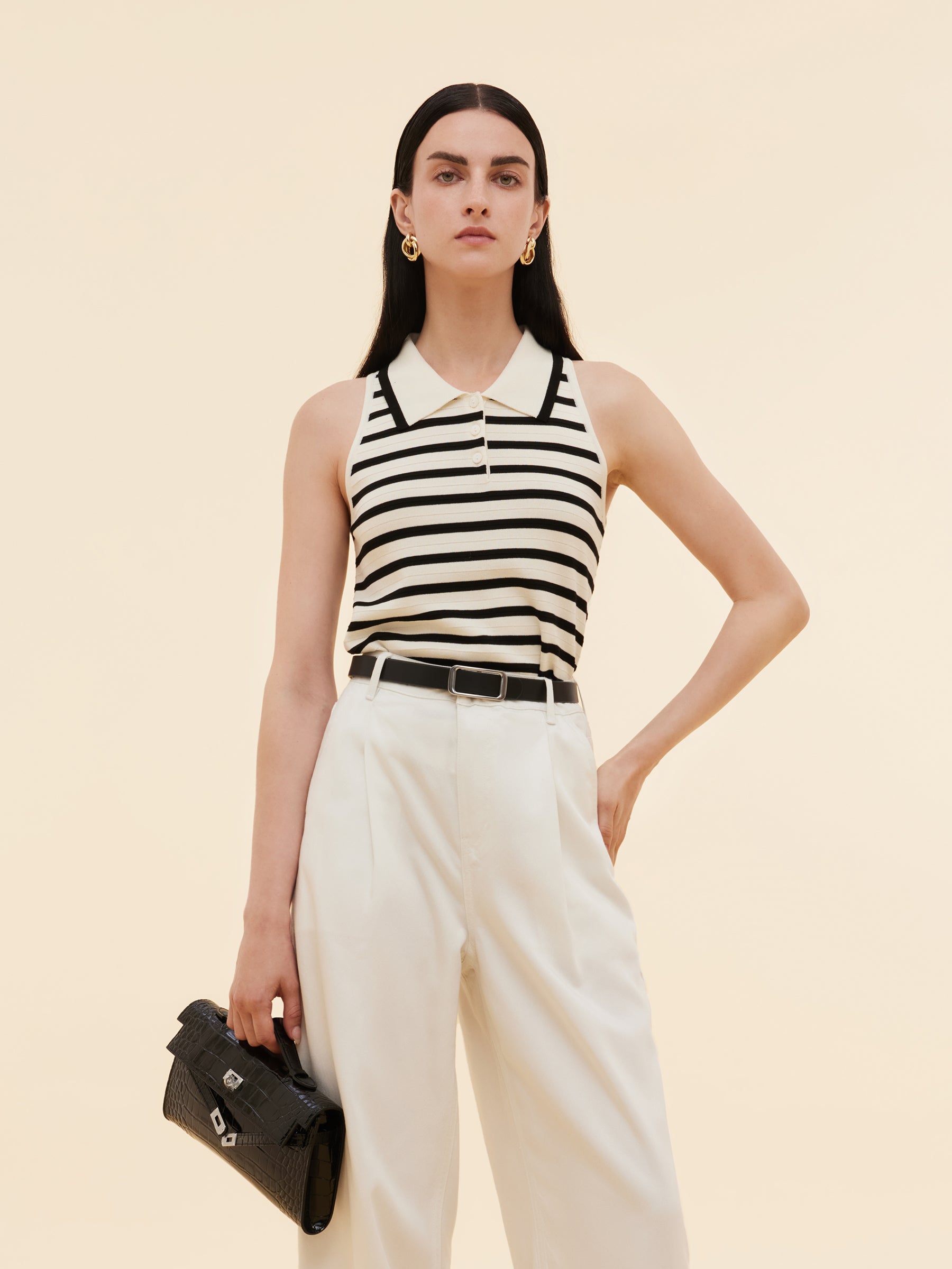 Tencel Blend Stripe Women Knit Tank Top