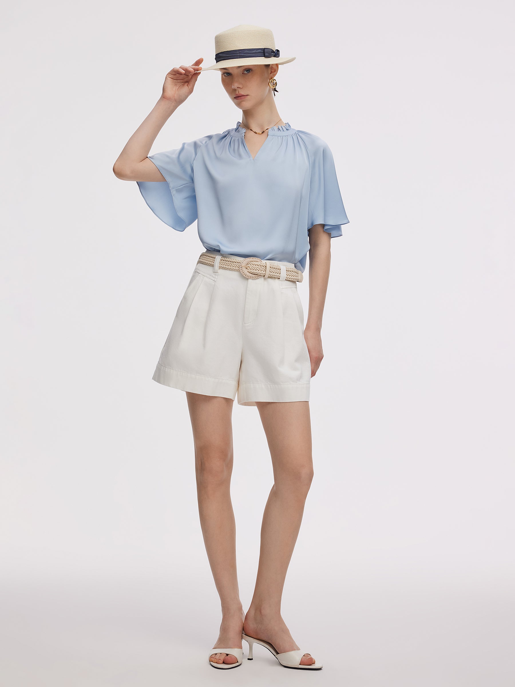 22MM Mulberry Silk Women Ruffle Sleeve Blouse