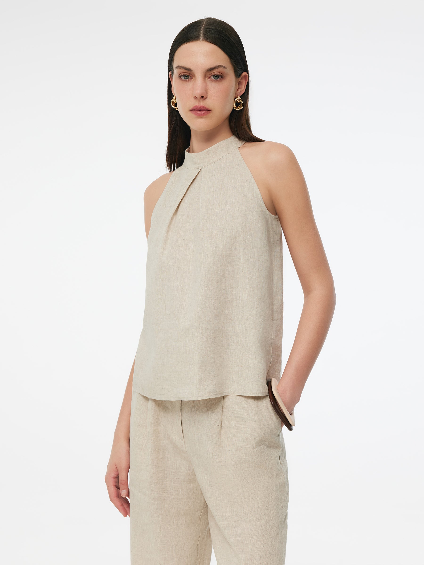 100% Linen Women Halter Tank Top