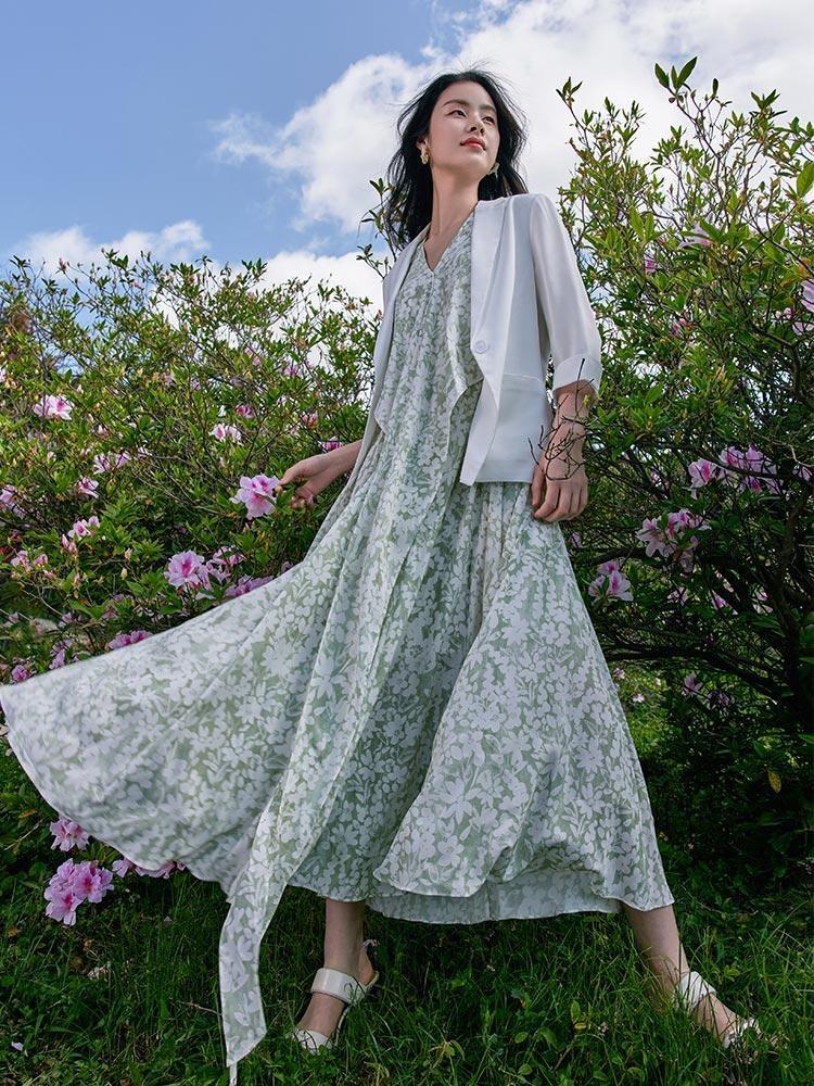 White Triacetate Three Quarter Sleeve Slim Women Blazer