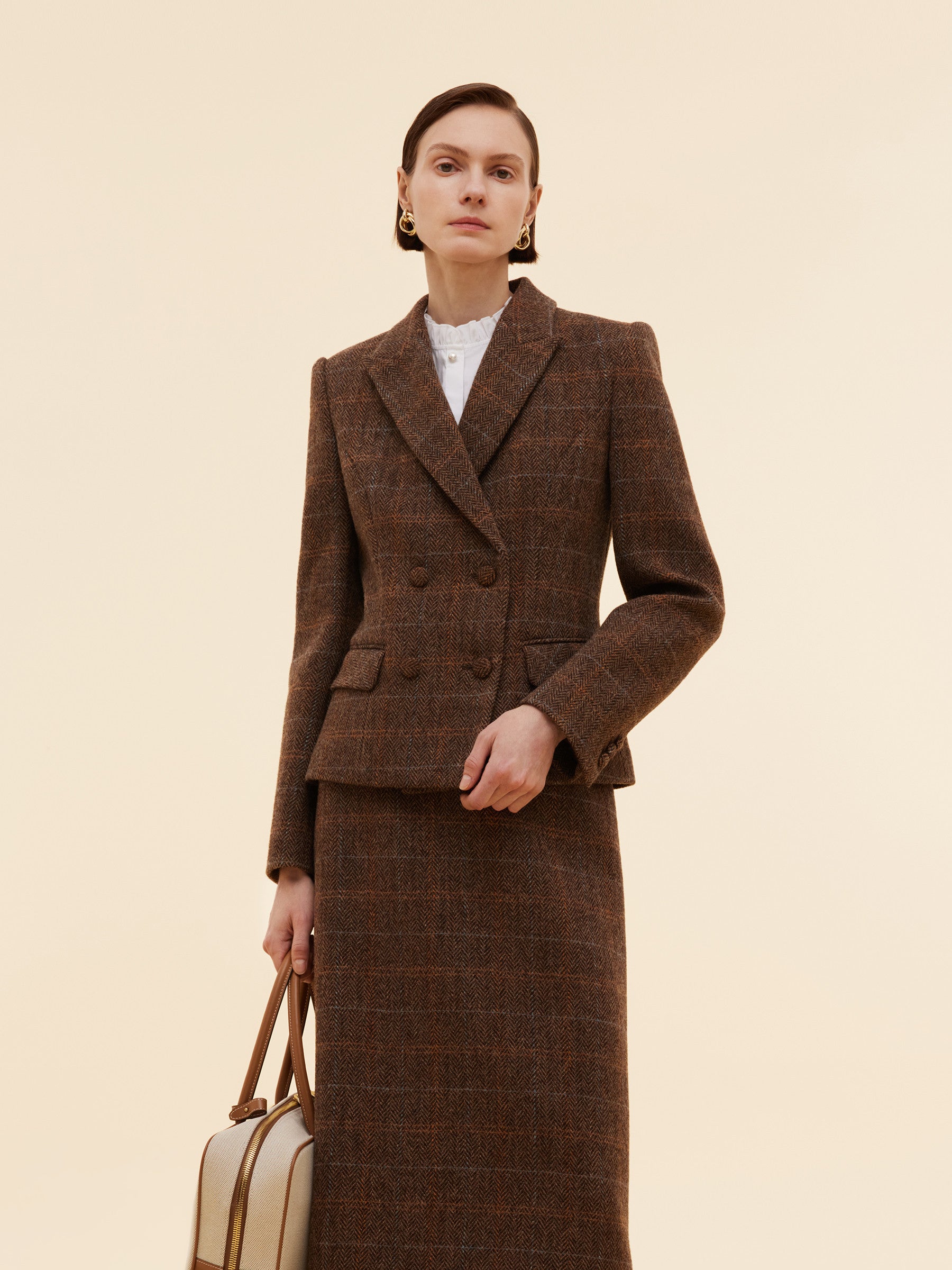 100% Wool Plaid Slim Fit Women Blazer