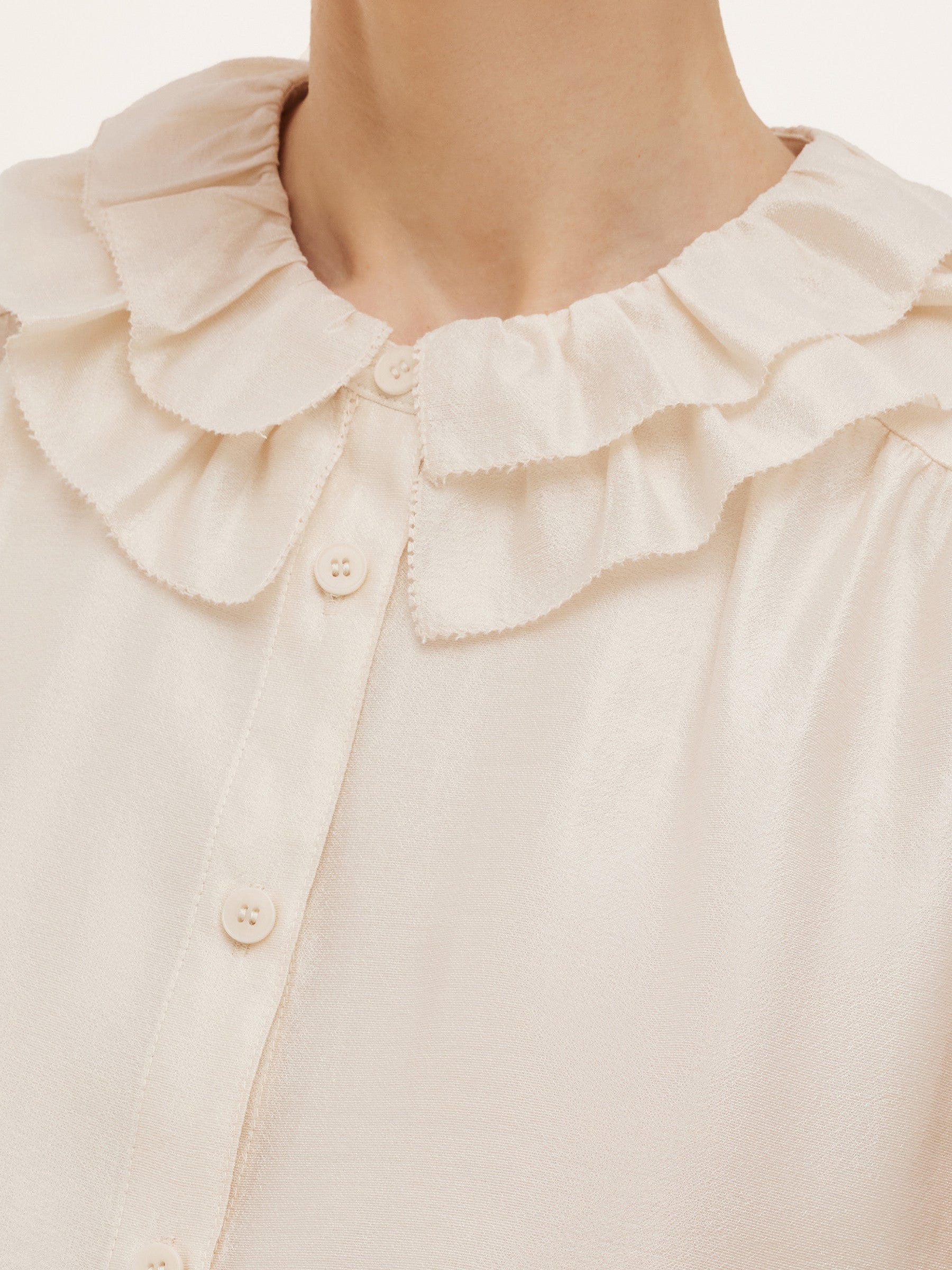 Acetate Modal Blend Ruffle Neckline Women Shirt