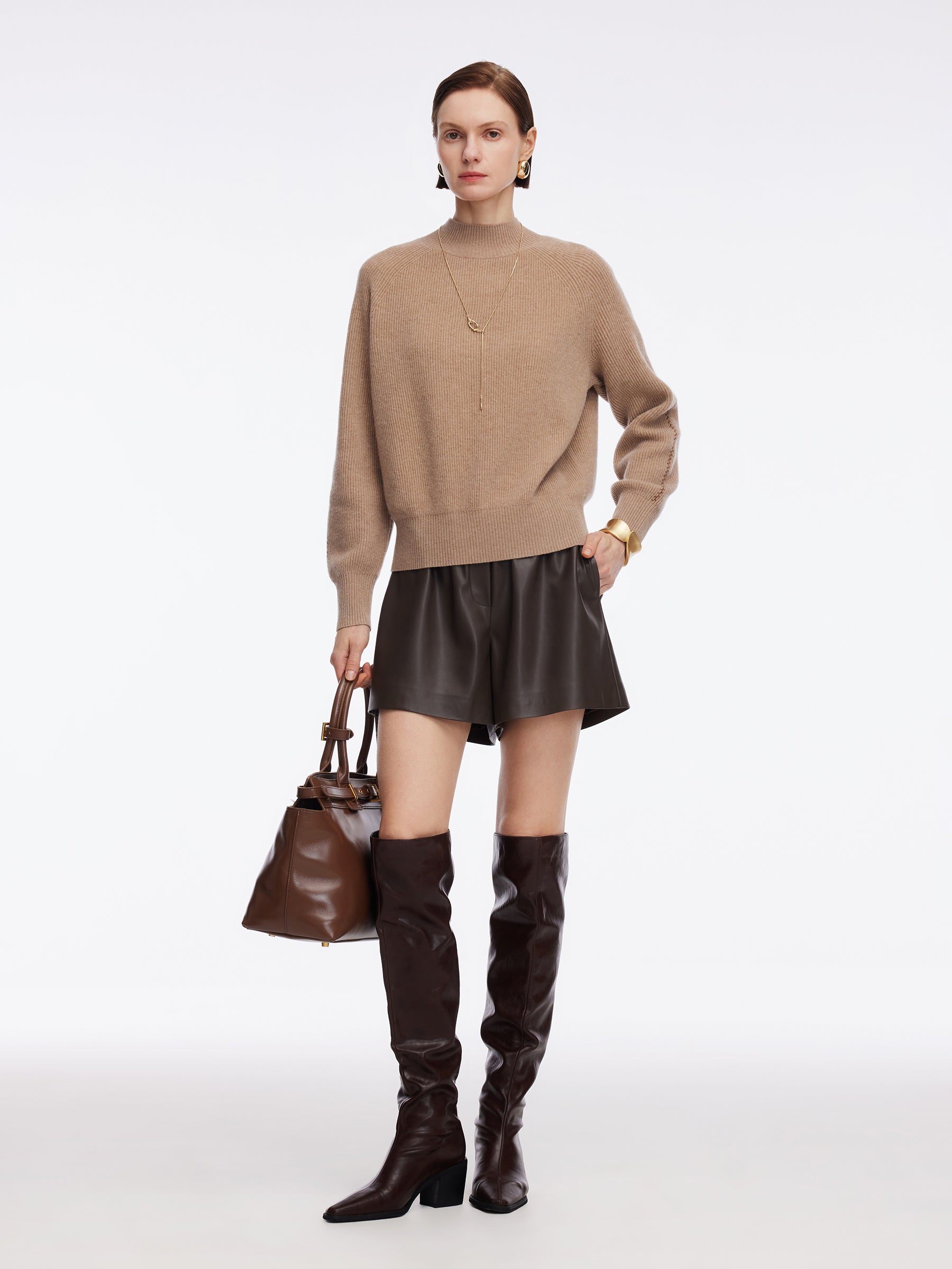 100% Wool Stitch Trim Women Knit Top