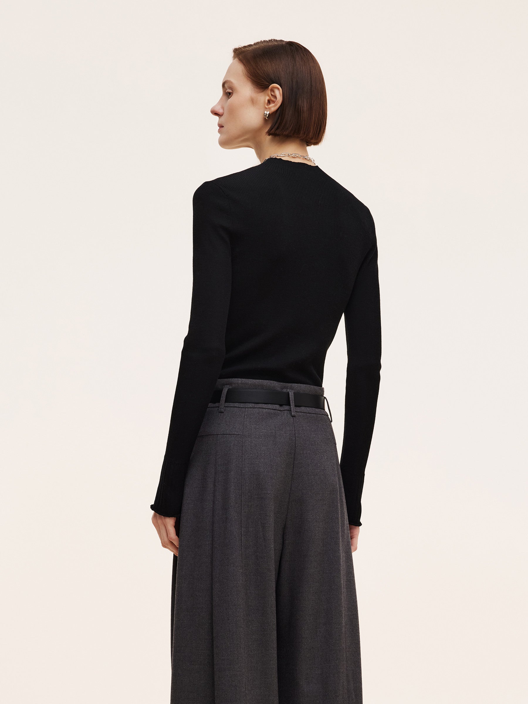 100% Machine Washable Wool Mock Neck Women Knit Top