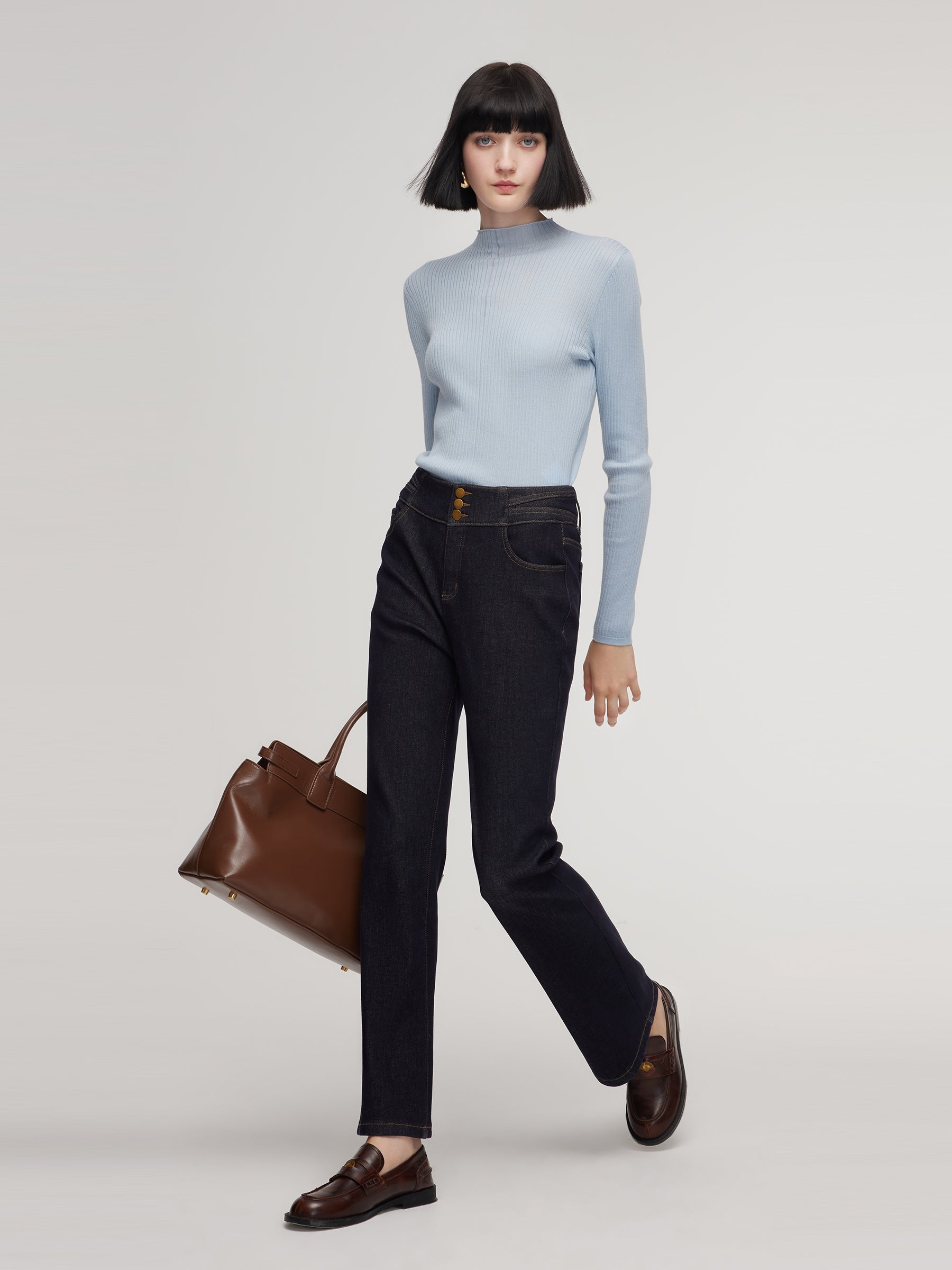 100% Washable Wool Mock Neck Women Knit Top