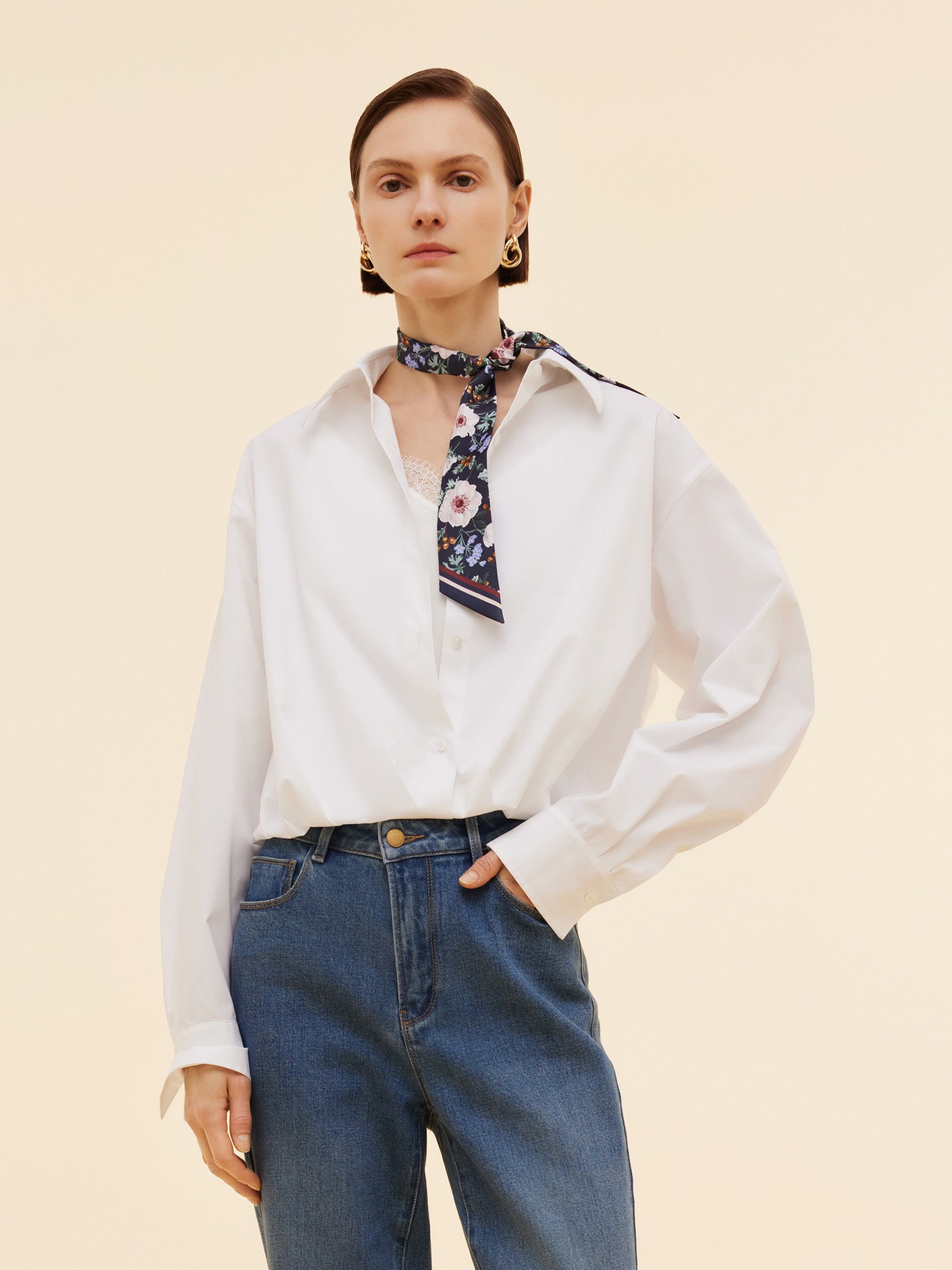 Mock Layered Lace Camisole Patchwork Women Shirt