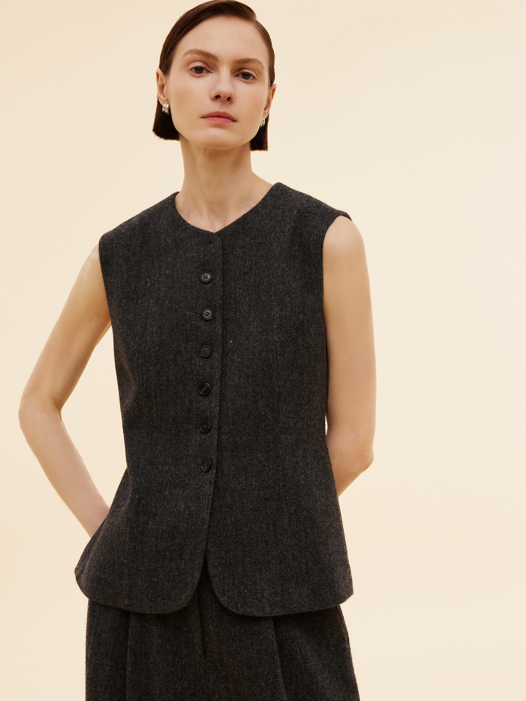 100% Washable Wool Women Button Down Vest