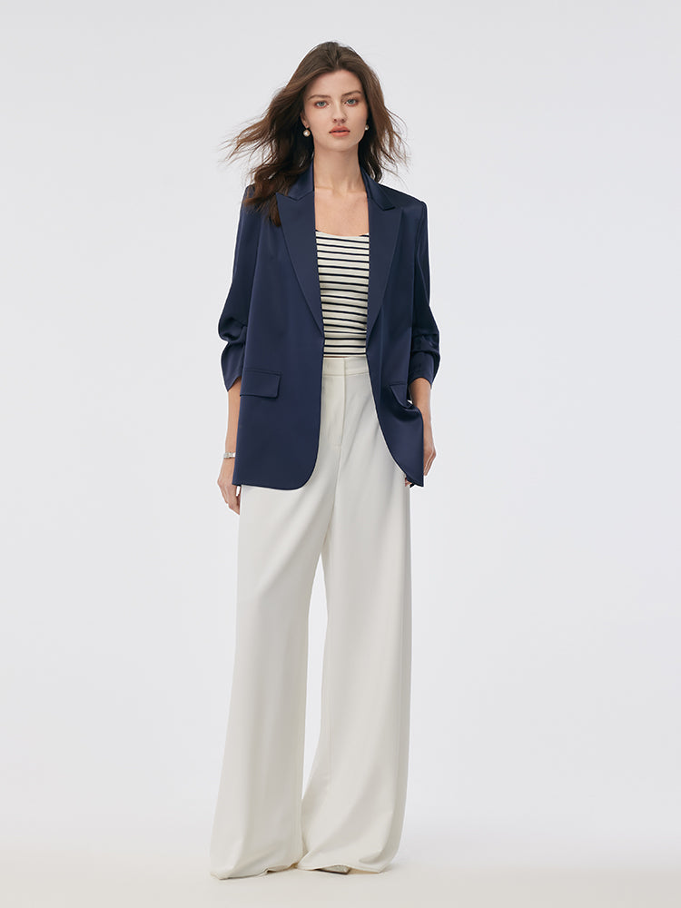 Triacetate 3/4 Ruched Sleeves Women Blazer