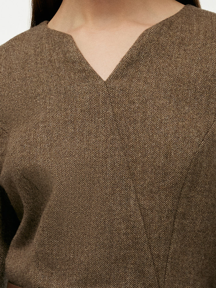 Washable Wool Faux Two-Piece Women Mini Dress With Belt