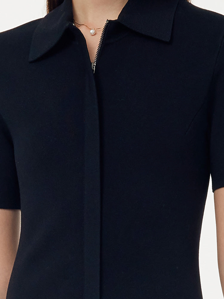 Zip-Up Gathered Waist Women Convertible Knit Mini Dress