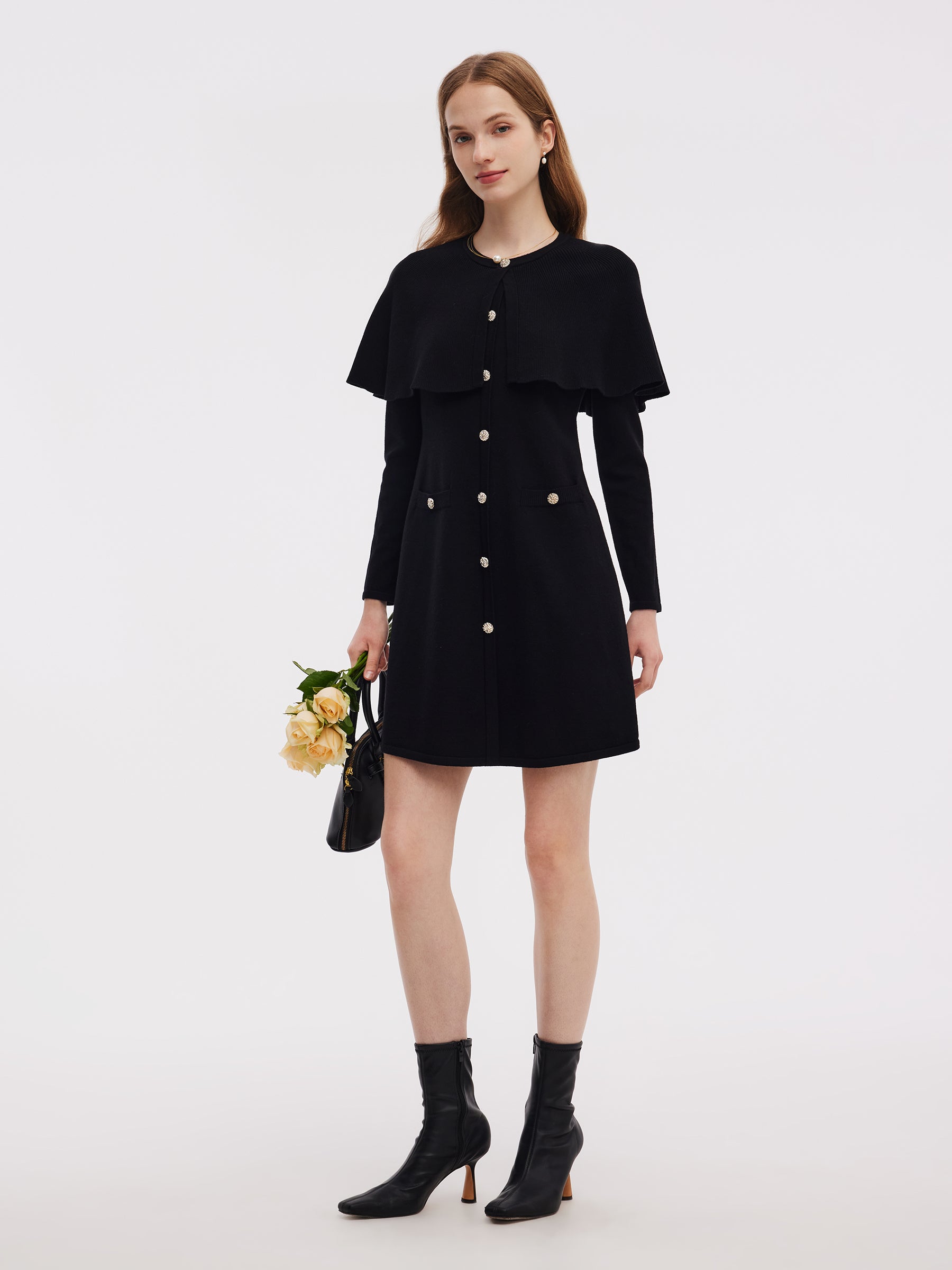 Tencel Blend Capelet Women Knit Mini Dress