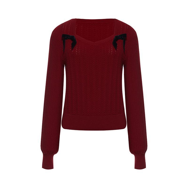 Tencel And Woolen Women Sweater With Detachable Bowknots