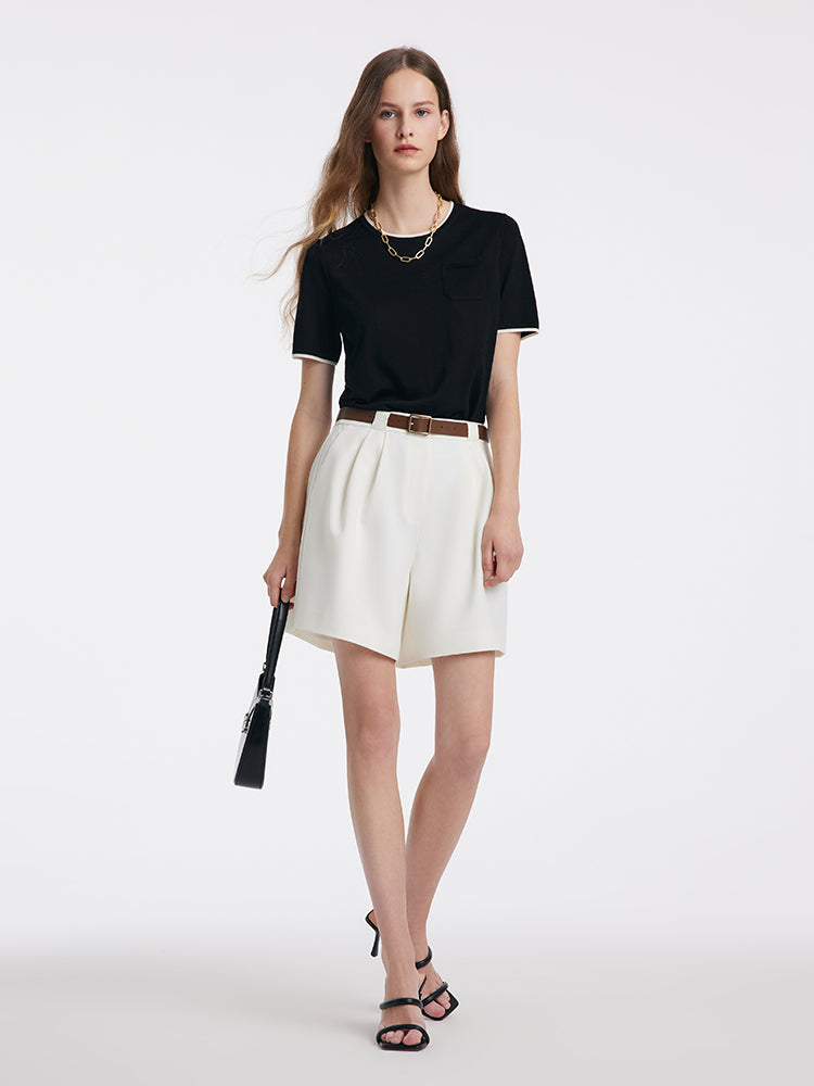 White Loose A-Line Shorts With Belt
