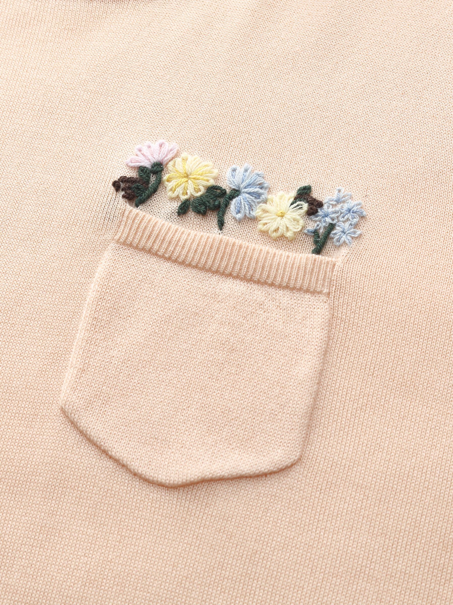 Tencel Acetate Blend Floral Embroidered Women Knit T-Shirt