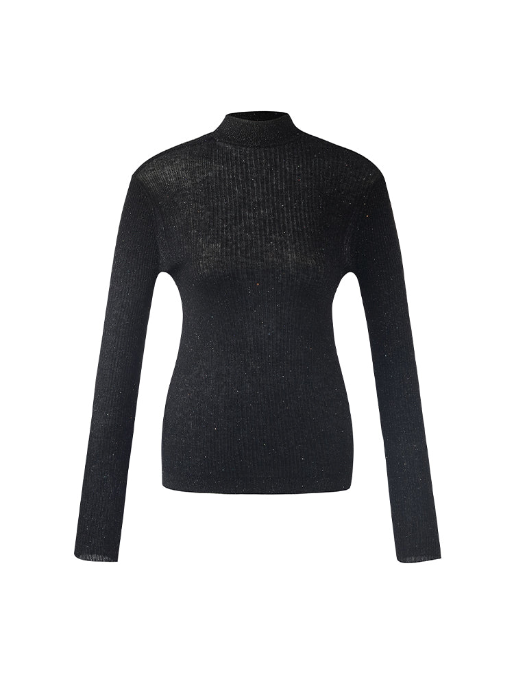 Sequins Sheath Mock Neck Women Sweater