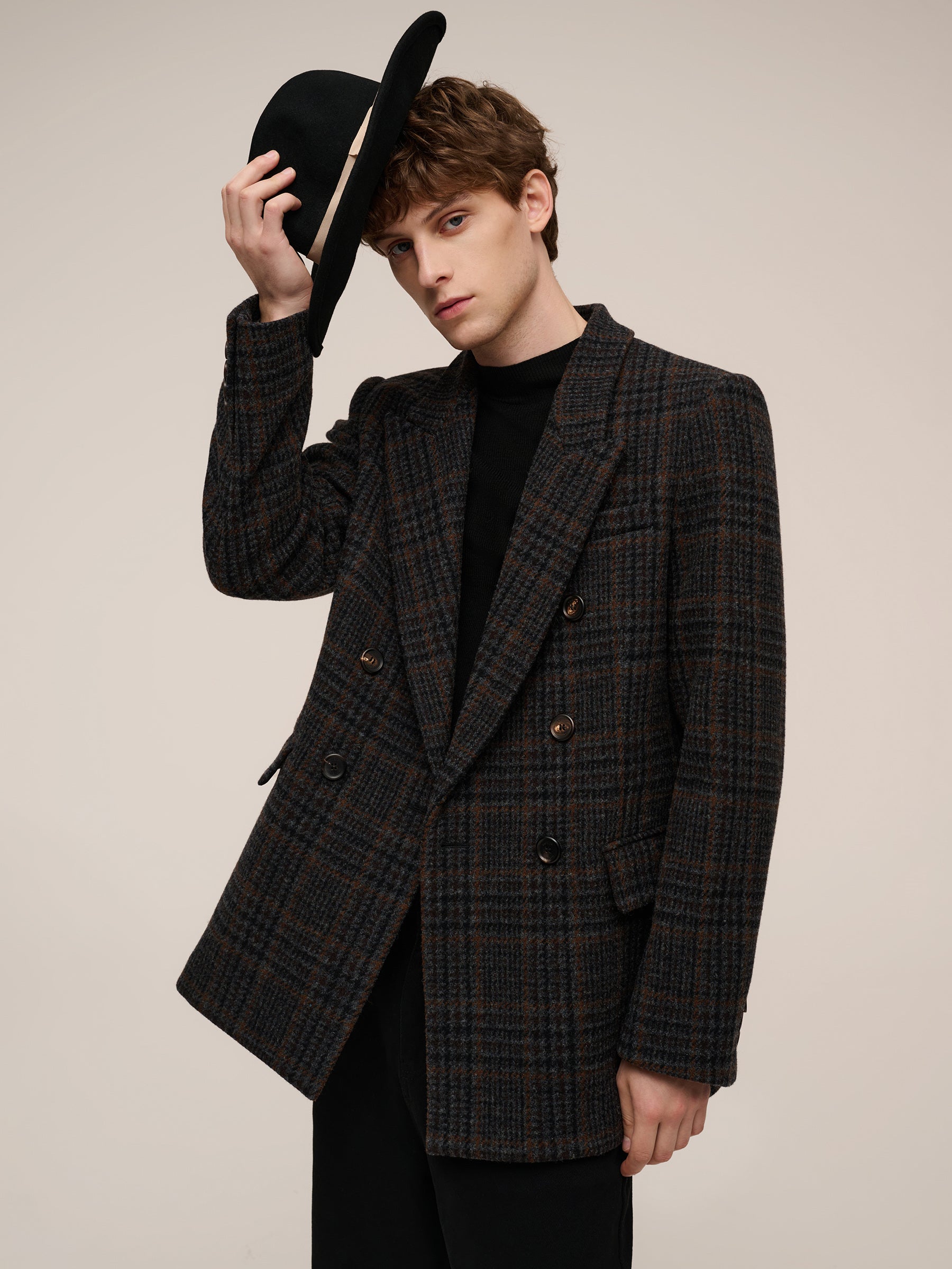 100% Wool Plaid Notched Collar Unisex Blazer