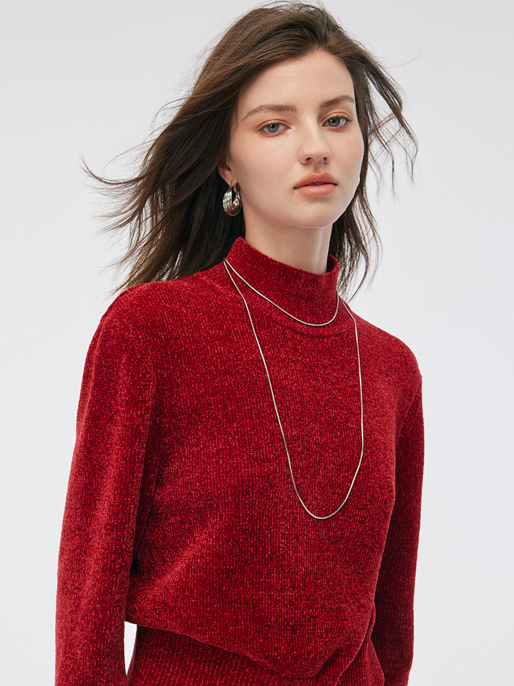 Chili Red Turtleneck Women Sweater