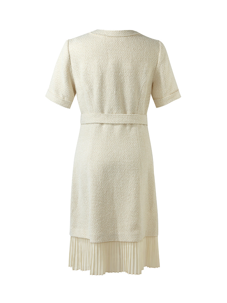 Wool Blend Tweed Women Mini Dress With Belt