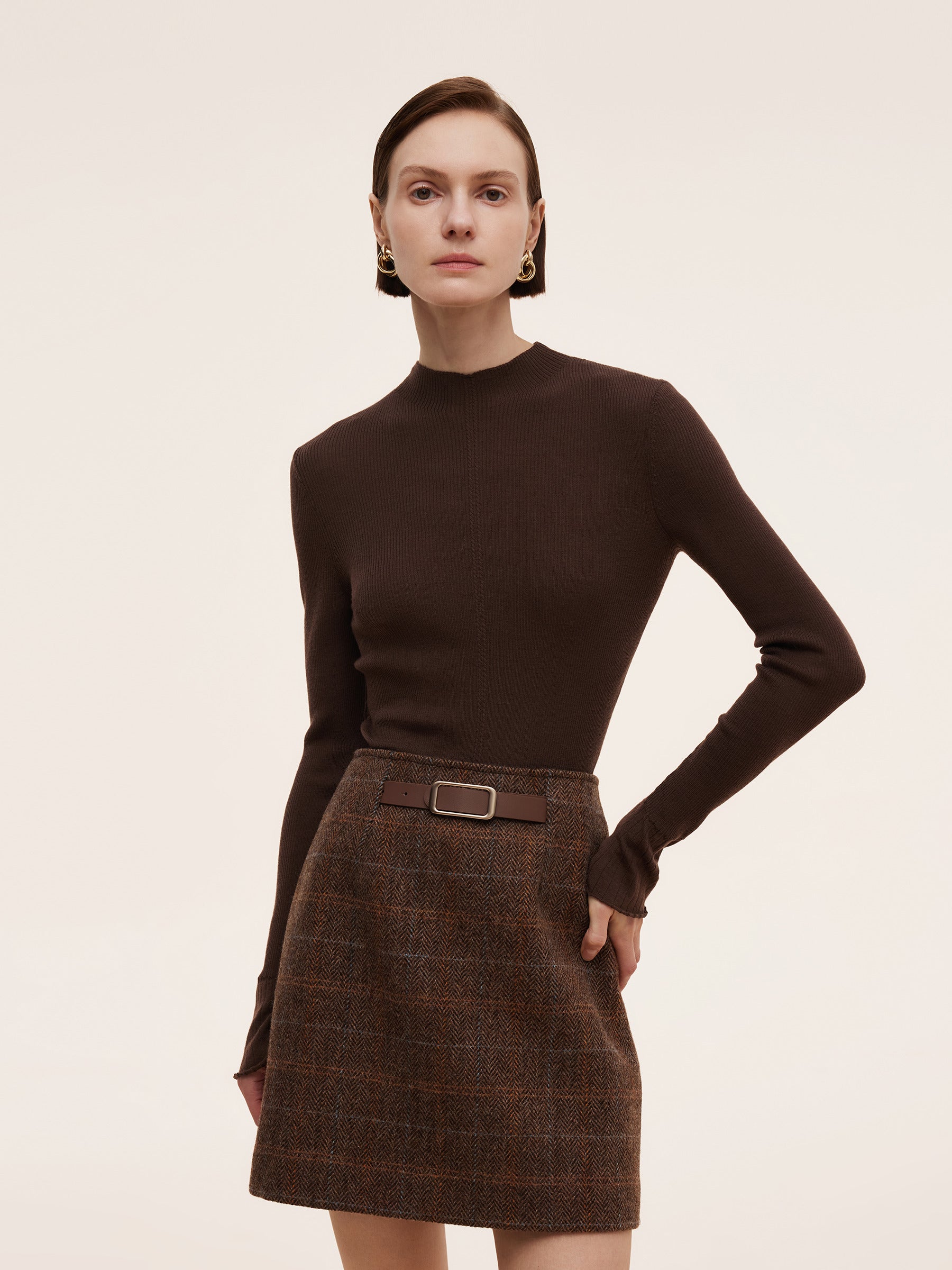 100% Machine Washable Wool Mock Neck Women Knit Top